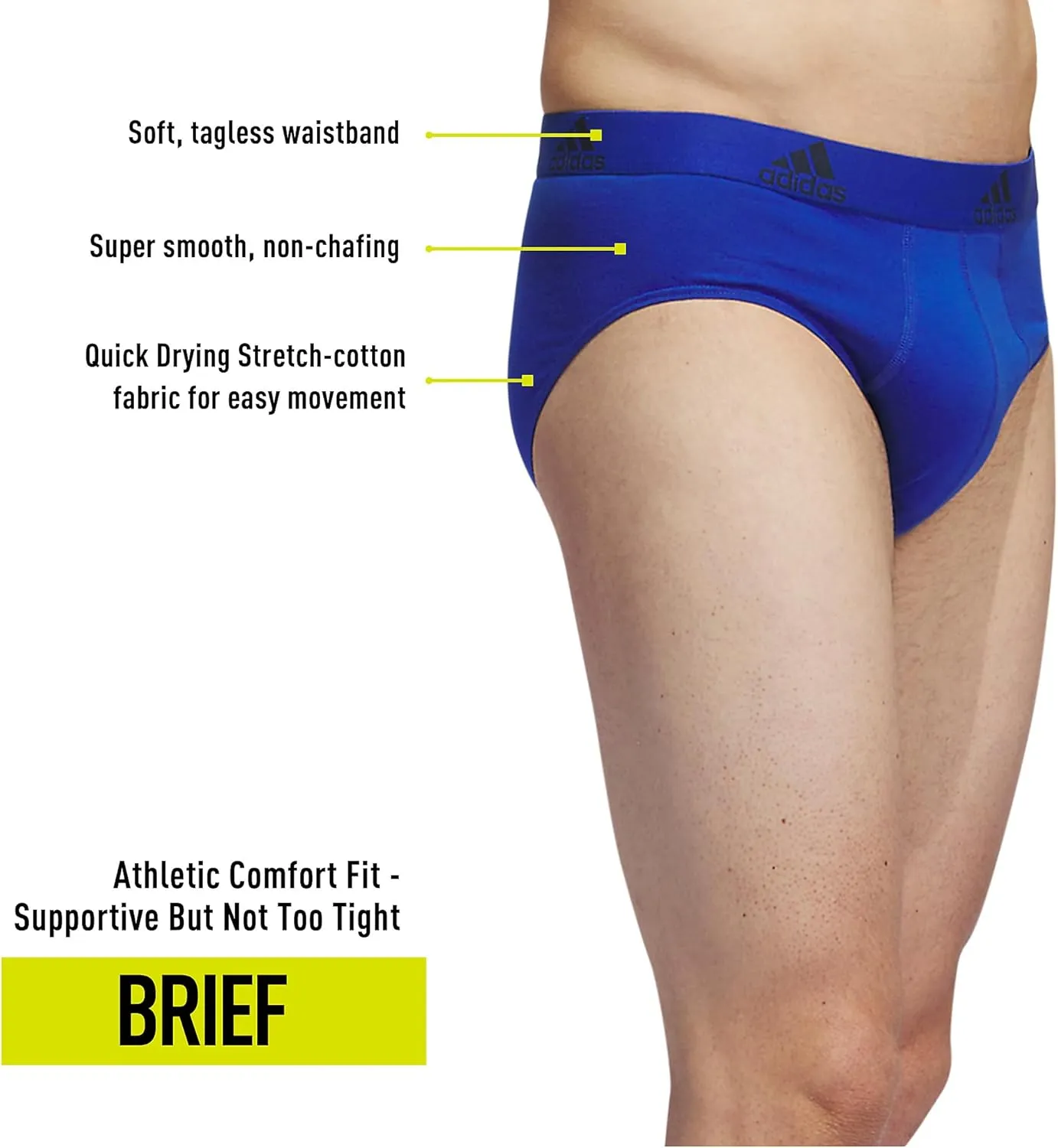 adidas Men's Performance Stretch Cotton Brief Underwear (3-Pack) Designed for Active Comfort and All Day Wear