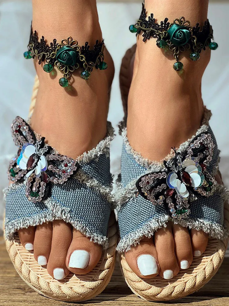 Amozae-Denim Strap Beach Sandals