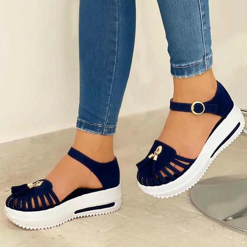 Amozae- Summer Sandals Women Shoes Platform Hollow Out Round Toe Beach Flat Sandals Buckle Strap Ladies Gladiator Causal Sandals