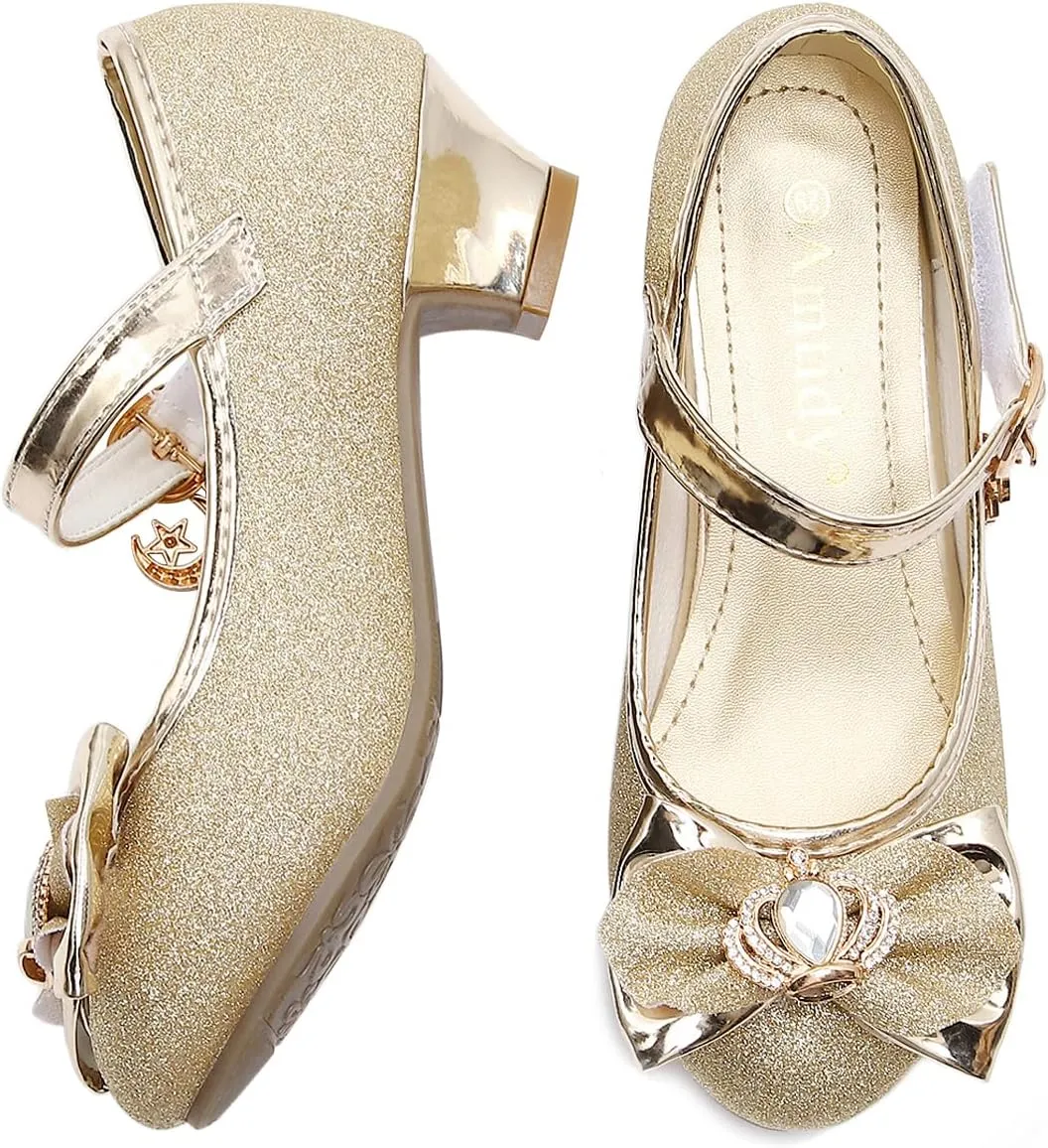 Amtidy Girls Dress Shoes Mary Jane Wedding Party Shoes Glitter Bridesmaids Princess Heels