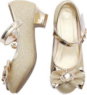 Amtidy Girls Dress Shoes Mary Jane Wedding Party Shoes Glitter Bridesmaids Princess Heels