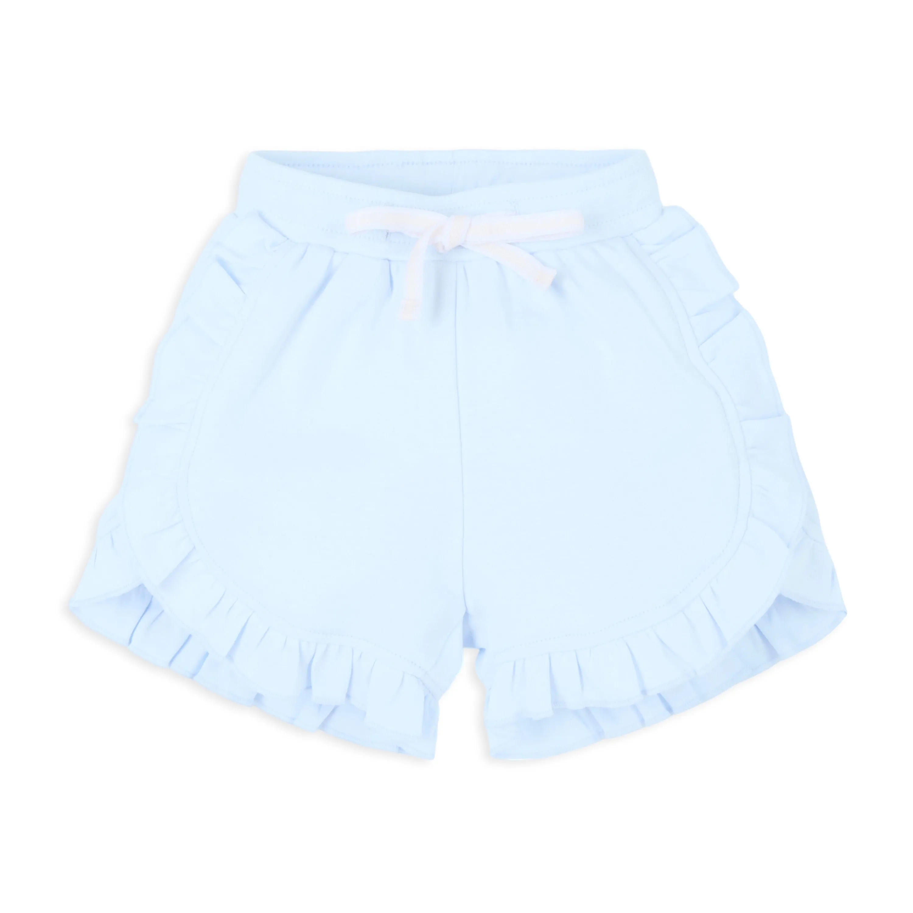 Baby Girl Puff Print Round Neck Tee With Schiffli Details Shorts - Baby Blue