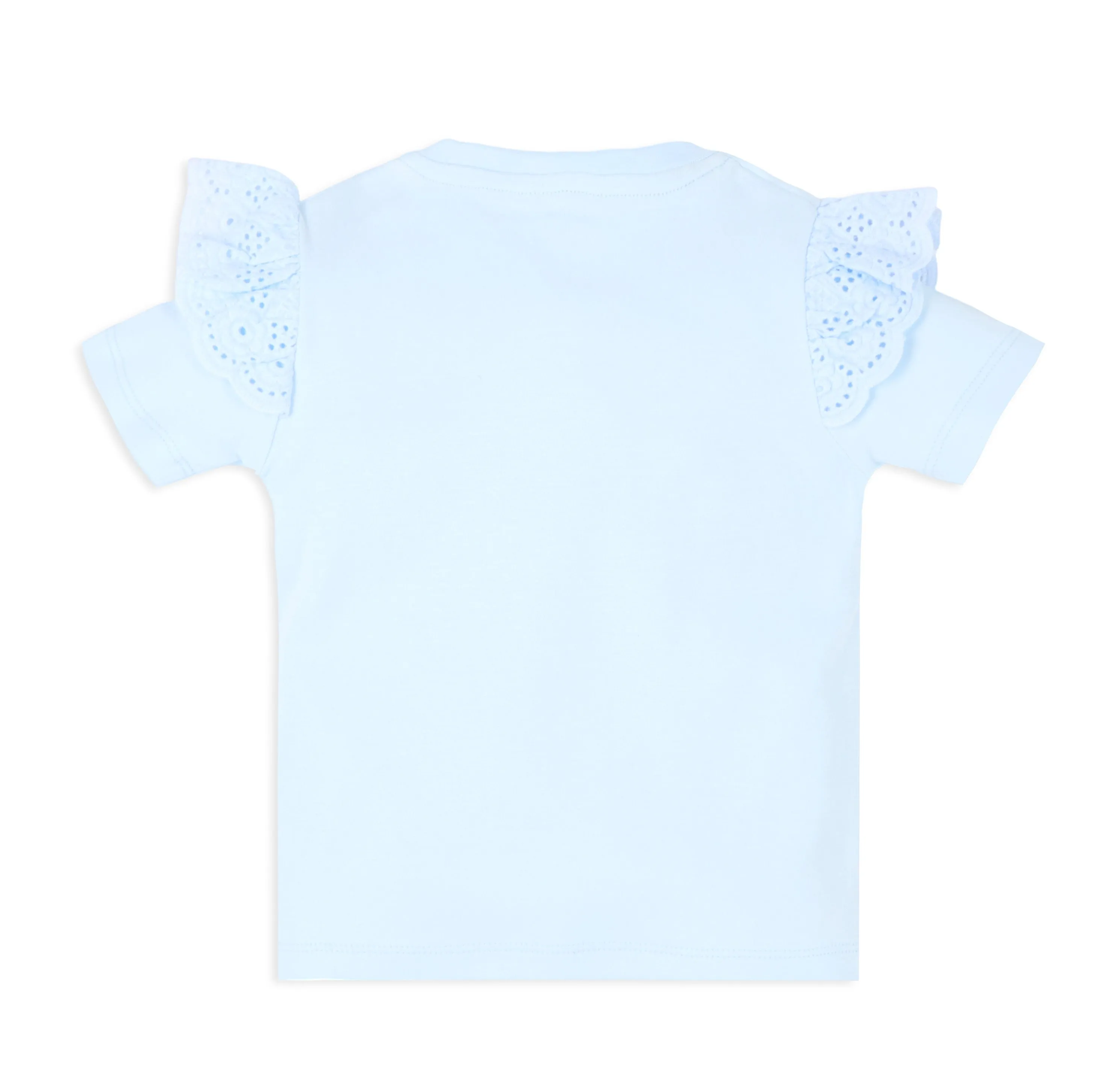 Baby Girl Puff Print Round Neck Tee With Schiffli Details Shorts - Baby Blue