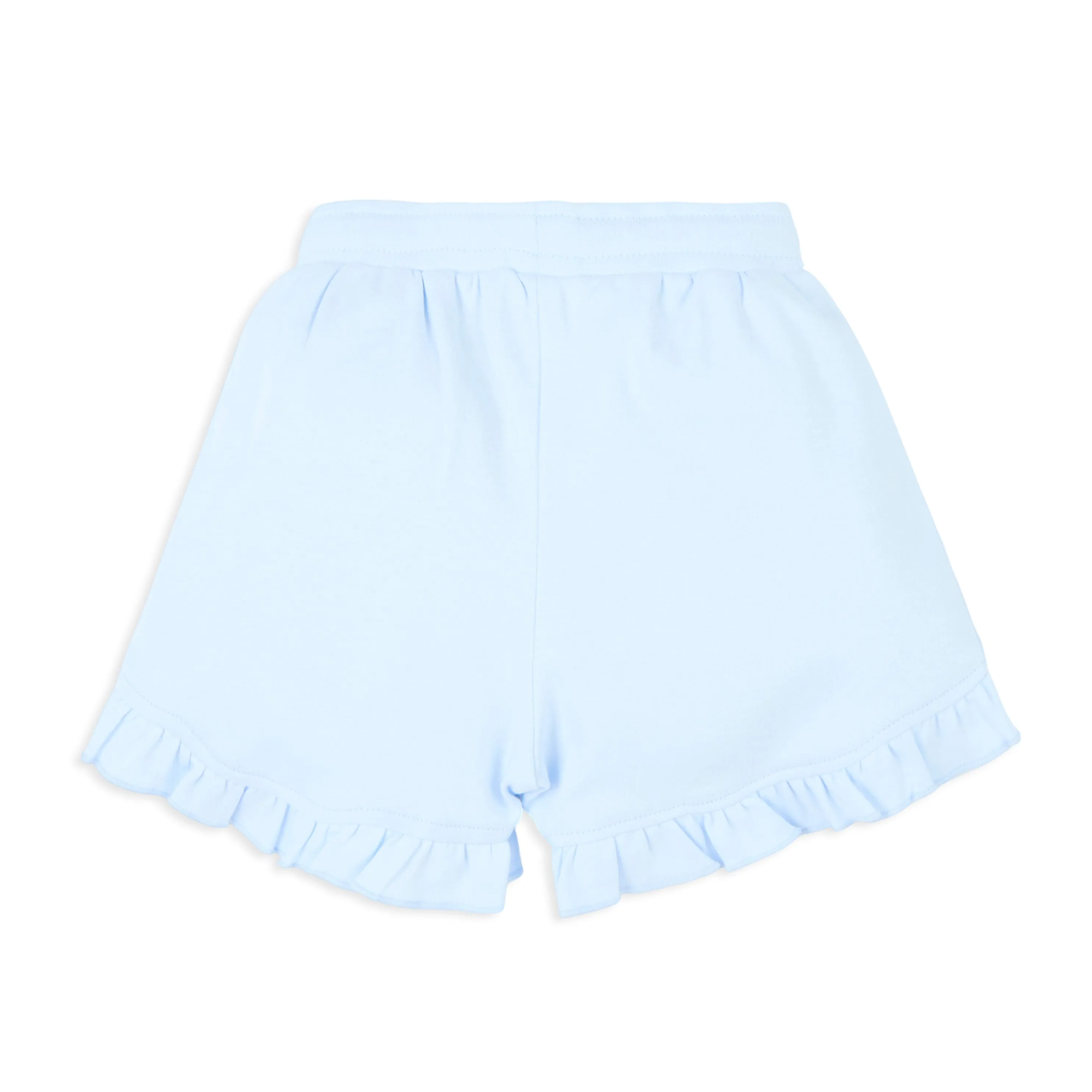 Baby Girl Puff Print Round Neck Tee With Schiffli Details Shorts - Baby Blue