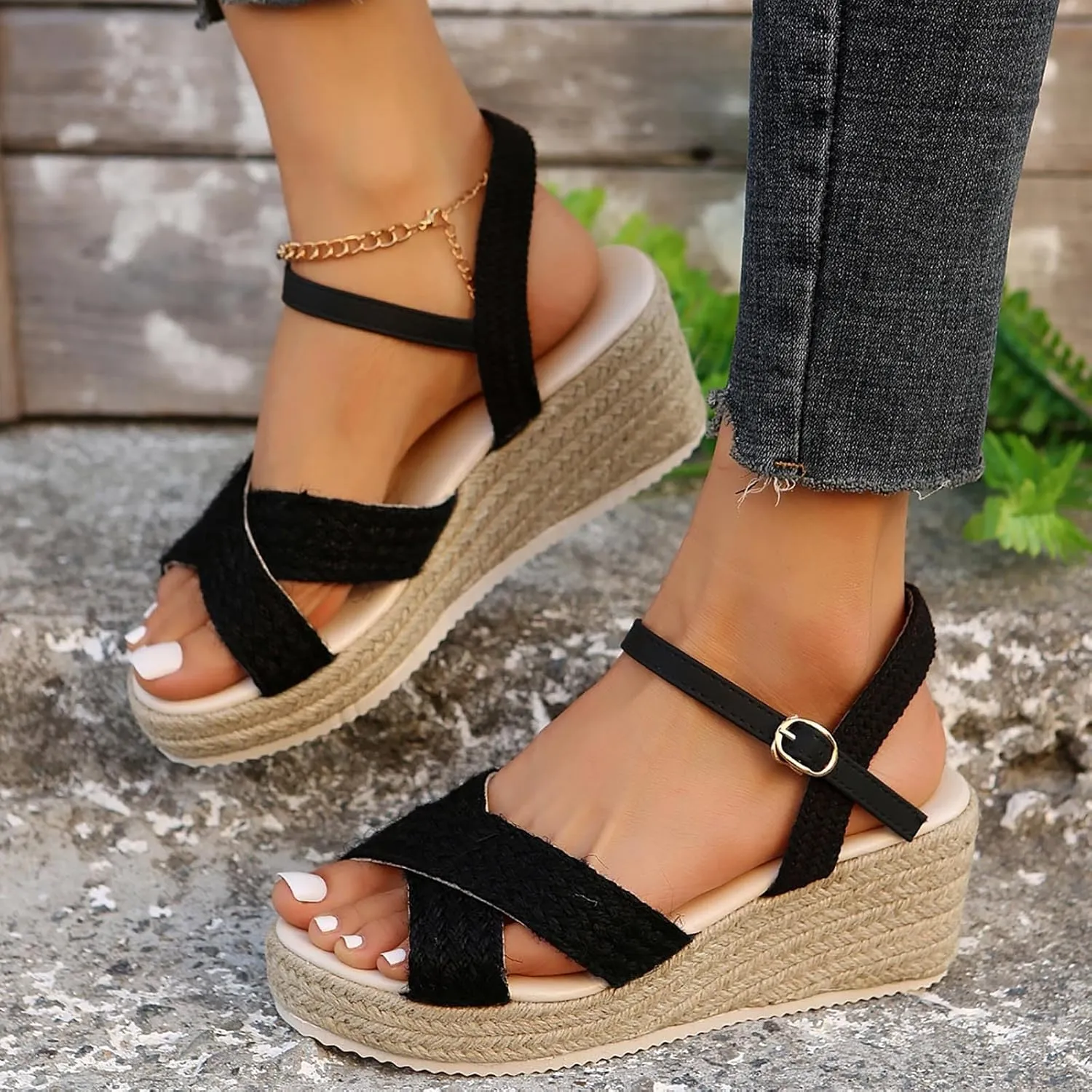 Beach Sandals for Women Open Toe Espadrilles Wedges Ankle Strap Platform Sandal Comfortable Walking Dressy Shoes