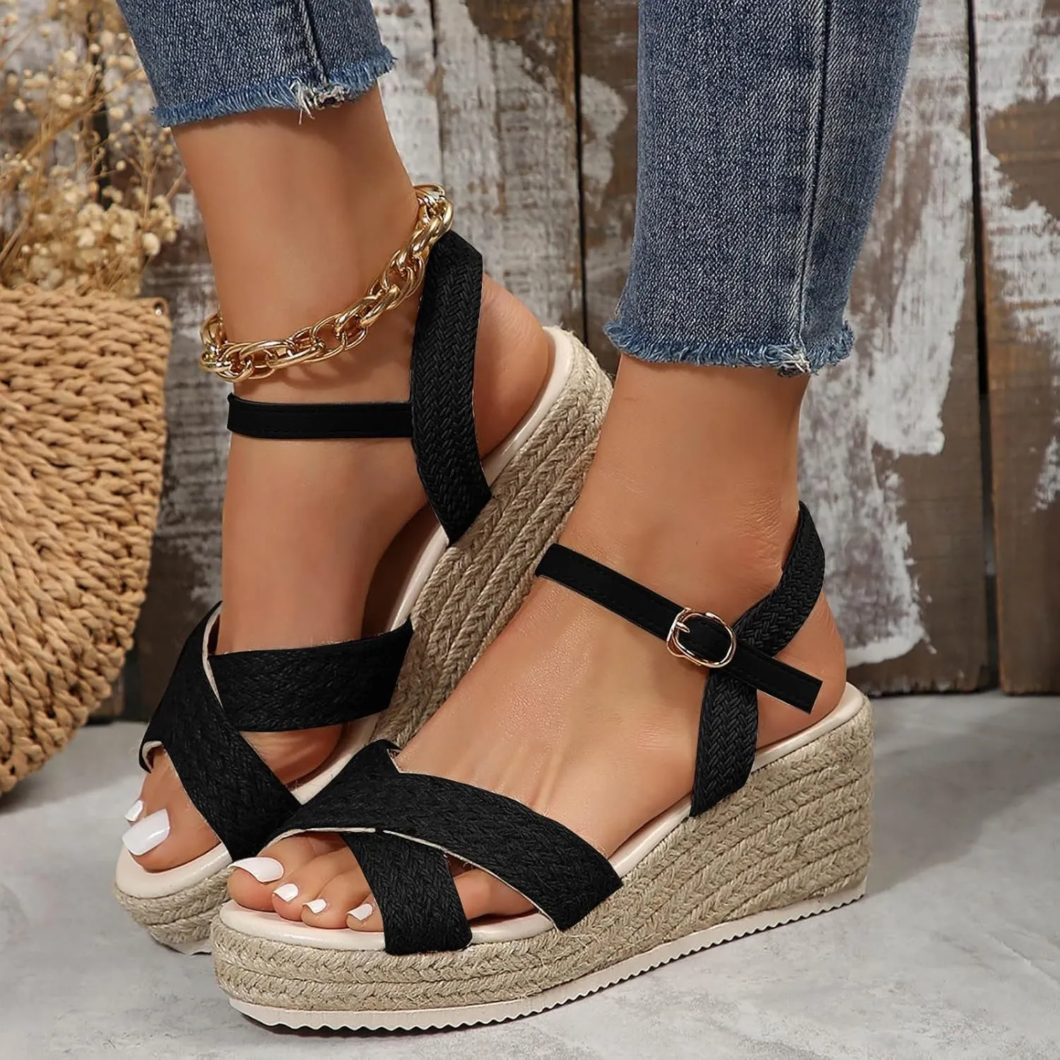 Beach Sandals for Women Open Toe Espadrilles Wedges Ankle Strap Platform Sandal Comfortable Walking Dressy Shoes