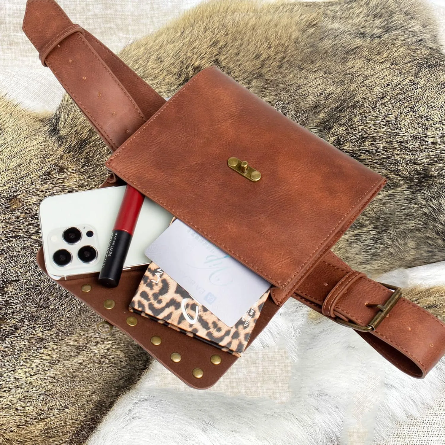 Belt Pouch Waist Bag Fanny Pack Medieval Vintage Leather Pouch Cellphone Holder Holster Carry Belt Purse Pocket Casual Hiking Festival Renaissance Faire Costume Props Travel Wallet (H2-Brown)