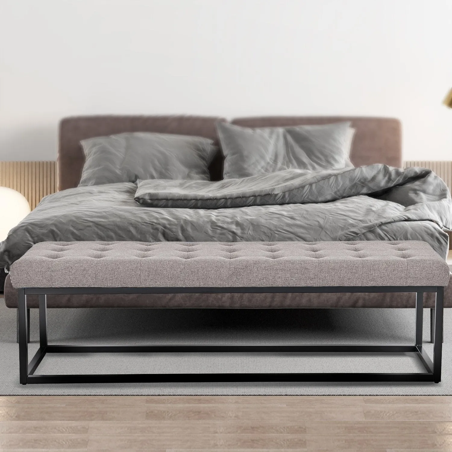 Button-tufted Upholstered Bench with Metal Legs, 149cm Wide