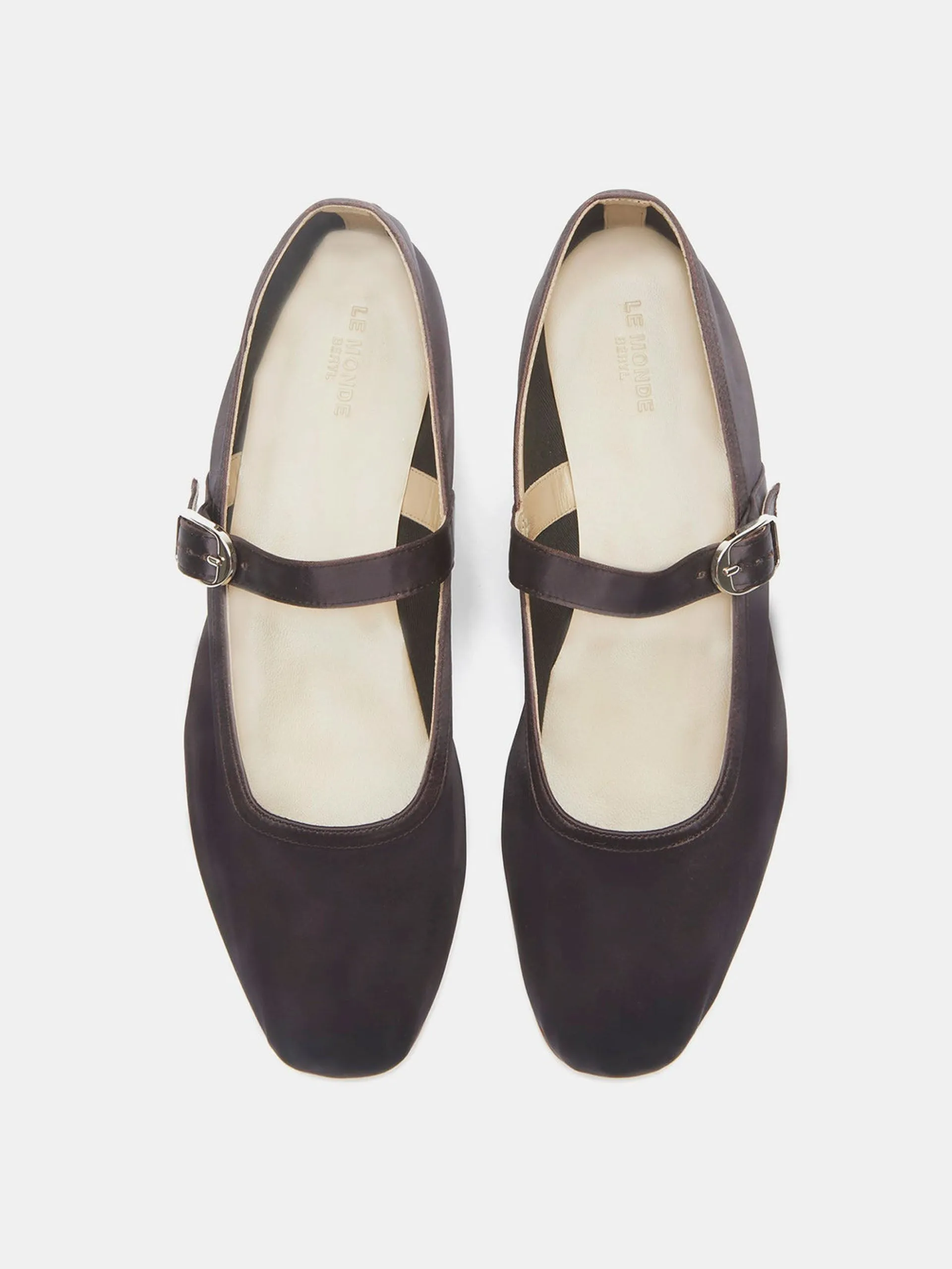 Chocolate satin ballet Mary Jane flats