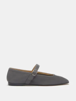 Chocolate satin ballet Mary Jane flats