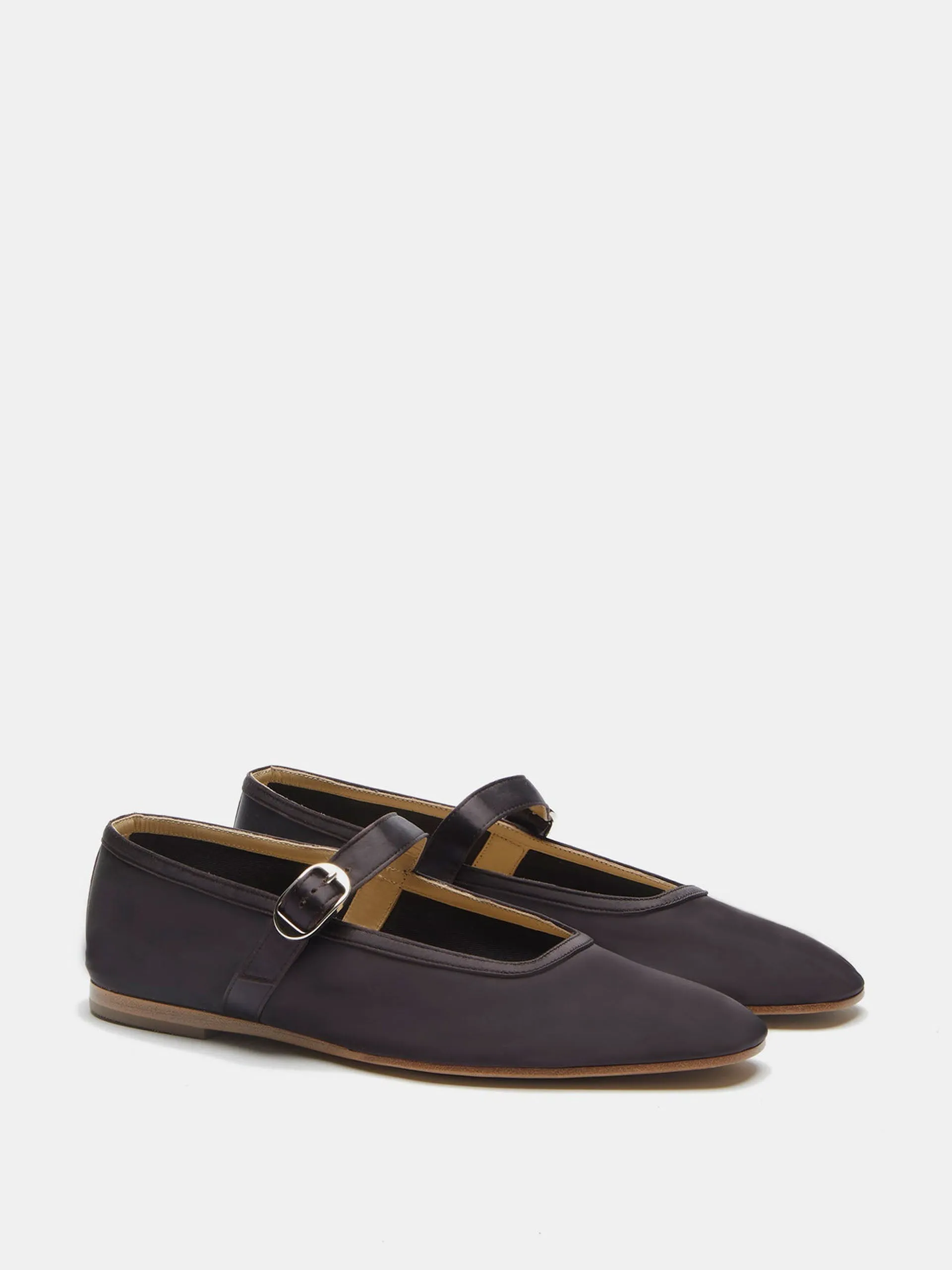 Chocolate satin ballet Mary Jane flats