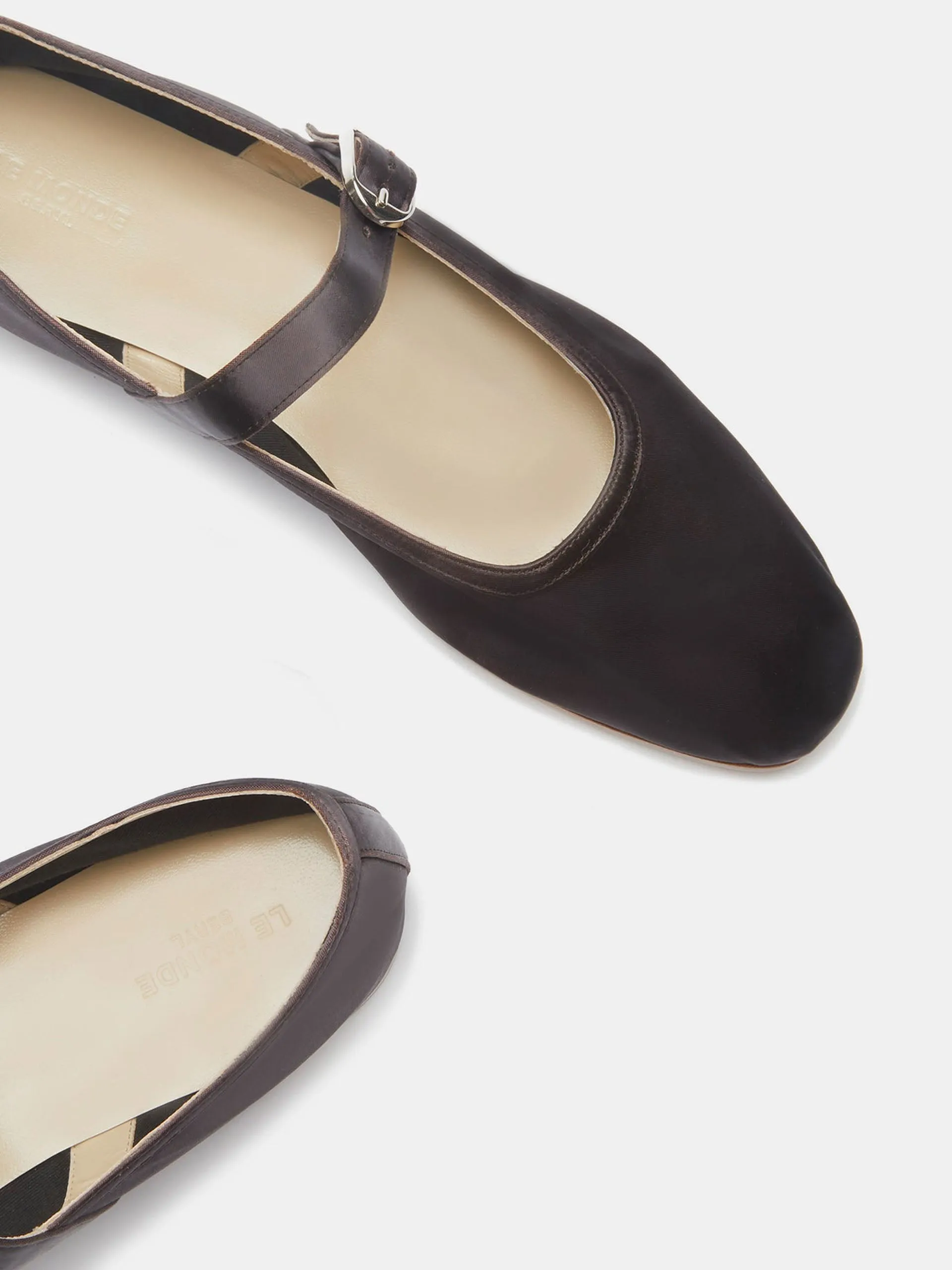 Chocolate satin ballet Mary Jane flats