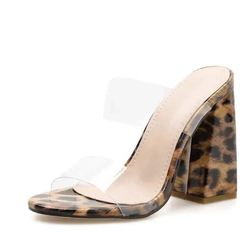 Clear Plastic Animal Print Mules