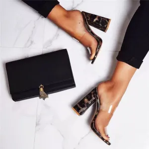Clear Plastic Animal Print Mules