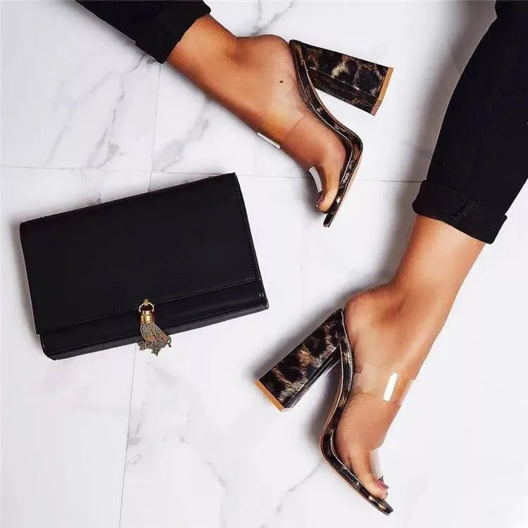 Clear Plastic Animal Print Mules