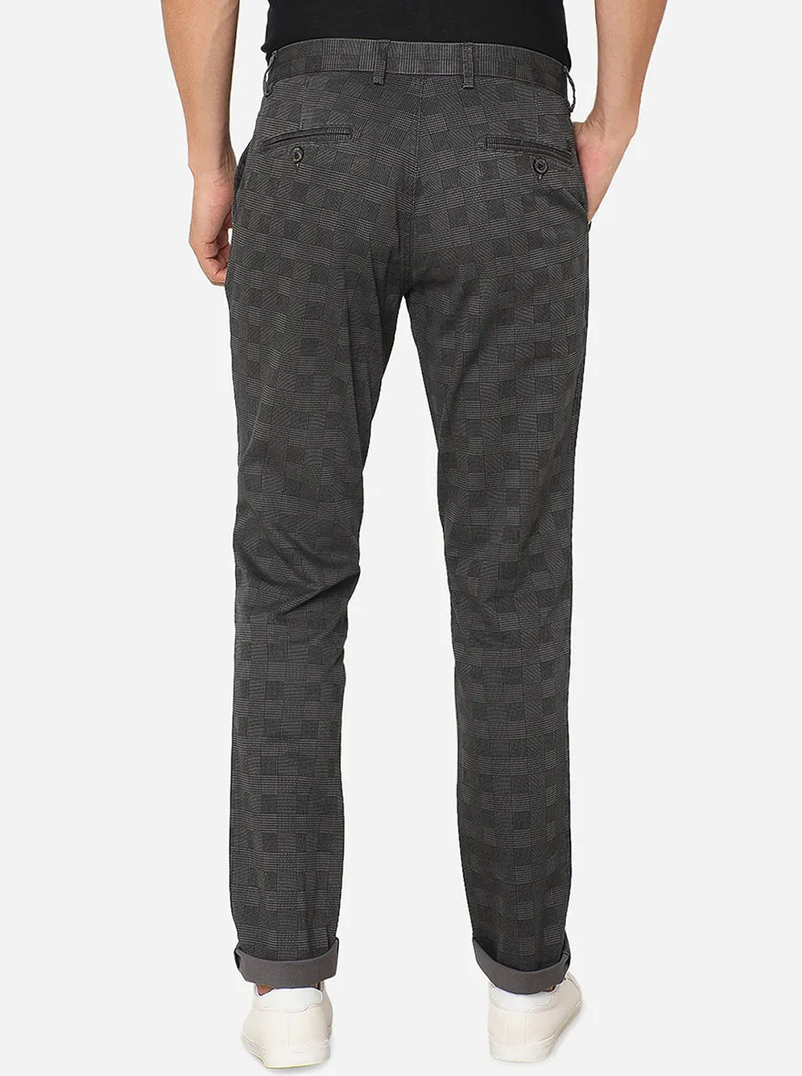 Dark Grey Checked Uno Fit Casual Trouser | JadeBlue