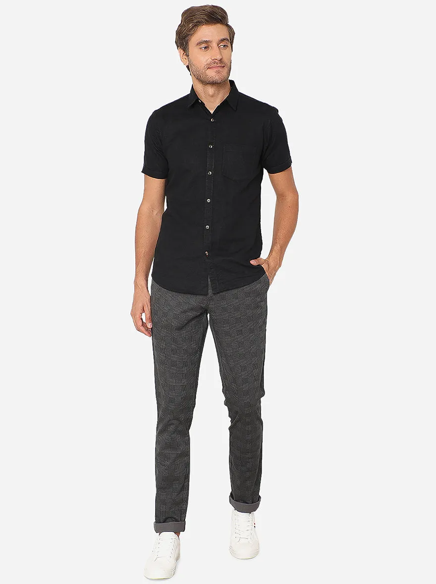 Dark Grey Checked Uno Fit Casual Trouser | JadeBlue