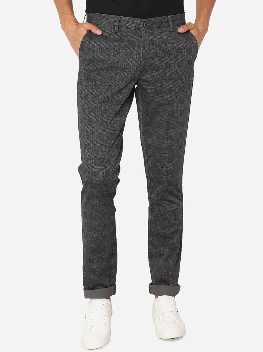 Dark Grey Checked Uno Fit Casual Trouser | JadeBlue