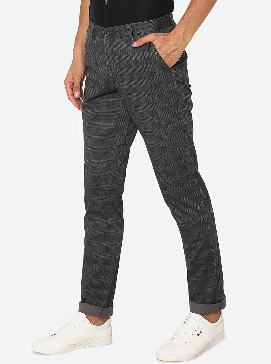 Dark Grey Checked Uno Fit Casual Trouser | JadeBlue