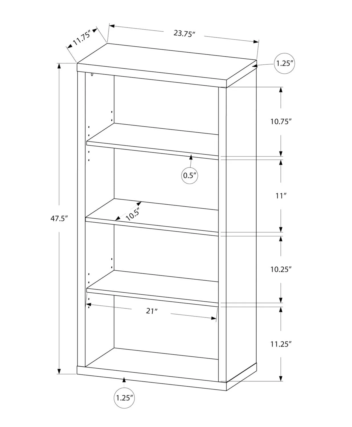 Derby 4-Shelf Bookcase - Dark Taupe