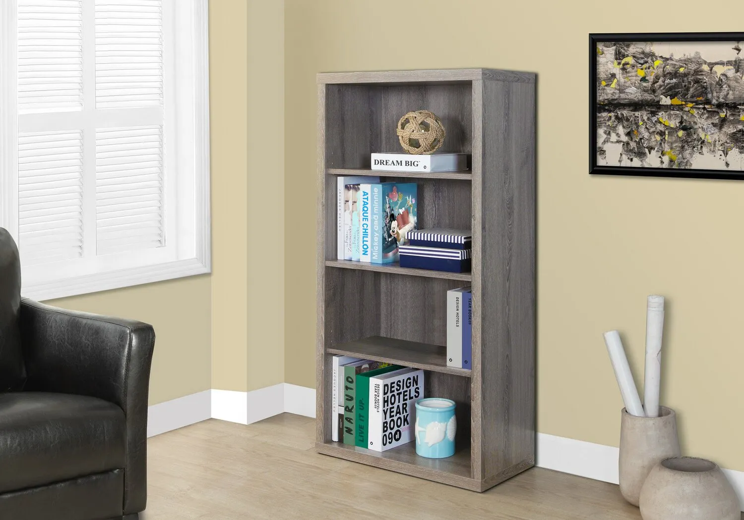 Derby 4-Shelf Bookcase - Dark Taupe