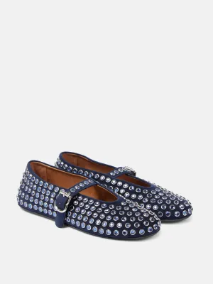 Embellished suede ballet flats