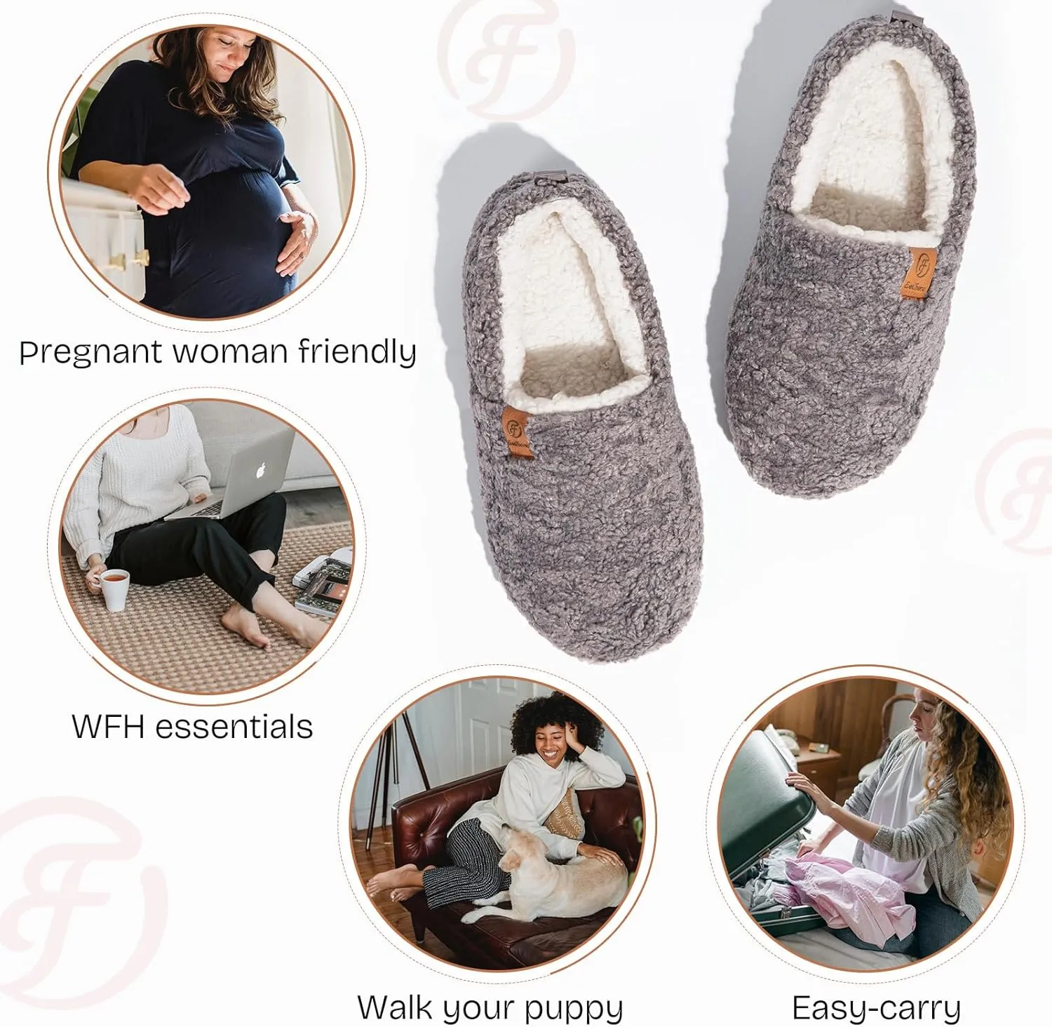 EverFoams Womens Soft Curly Full Slippers Memory Foam Lightweight House Shoes Cozy Loafer with Polar Fleece Lining