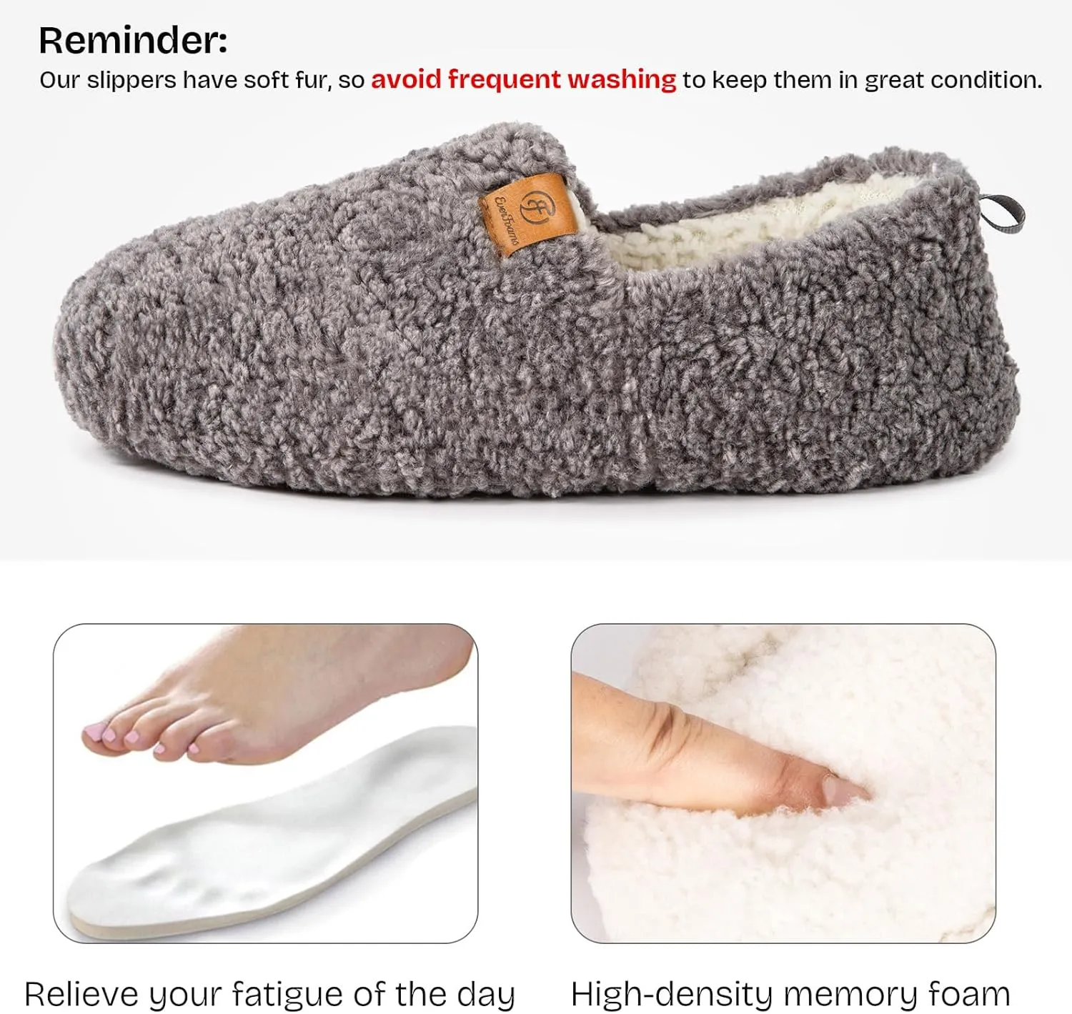 EverFoams Womens Soft Curly Full Slippers Memory Foam Lightweight House Shoes Cozy Loafer with Polar Fleece Lining