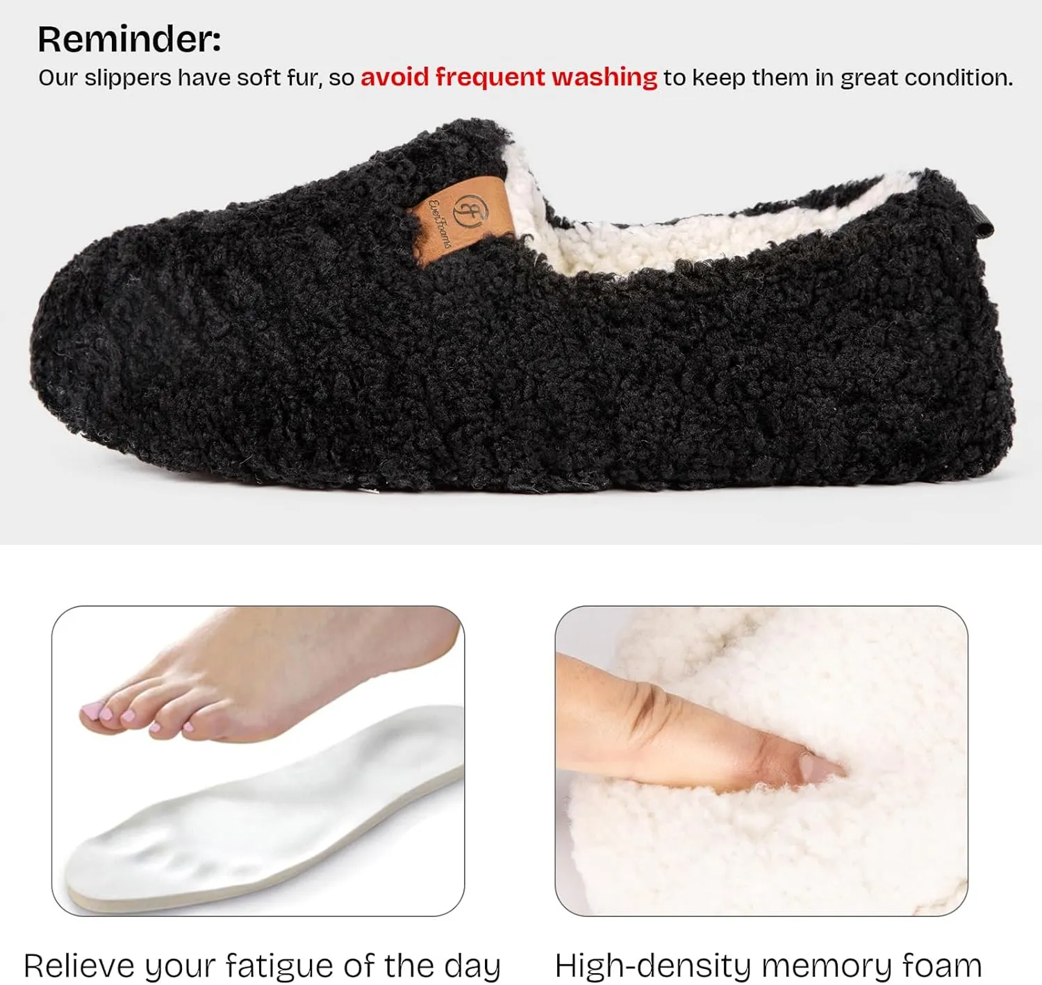 EverFoams Womens Soft Curly Full Slippers Memory Foam Lightweight House Shoes Cozy Loafer with Polar Fleece Lining