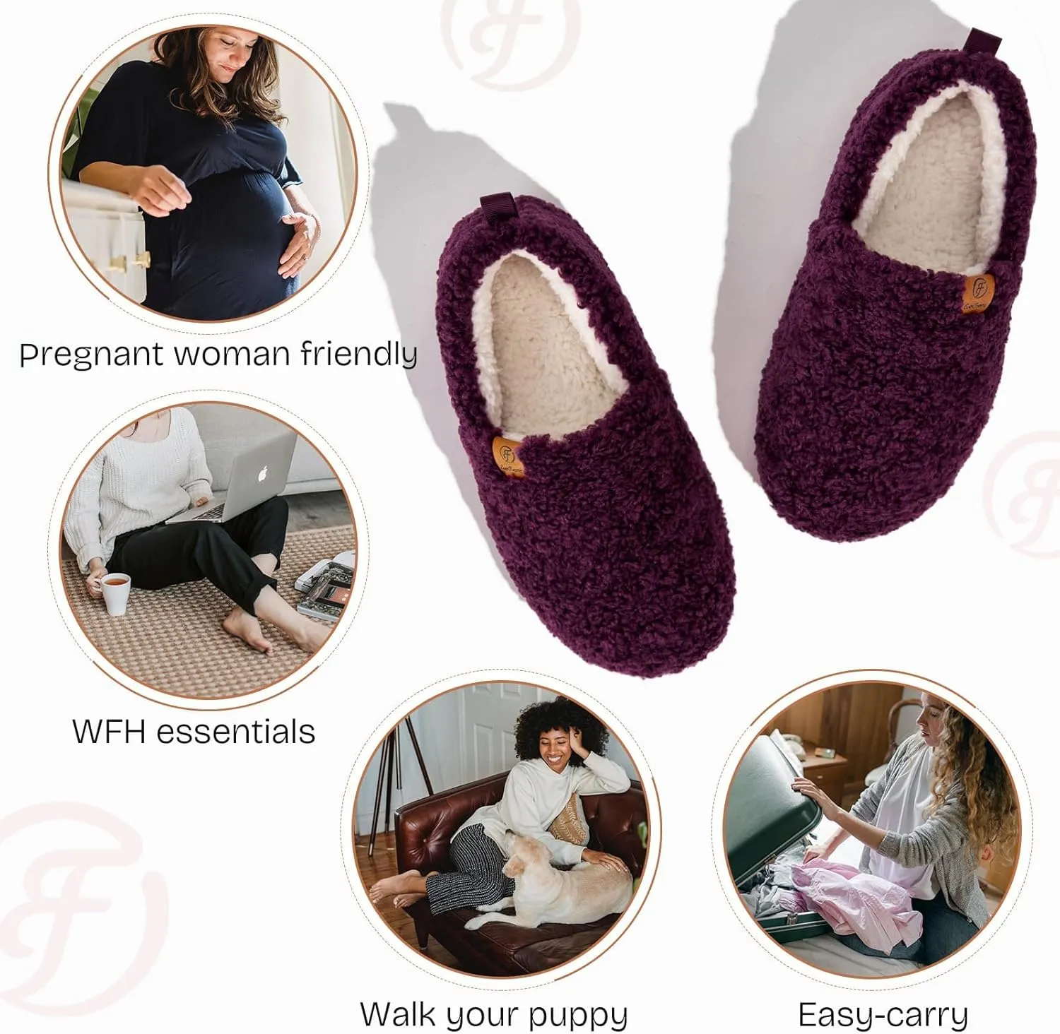 EverFoams Womens Soft Curly Full Slippers Memory Foam Lightweight House Shoes Cozy Loafer with Polar Fleece Lining