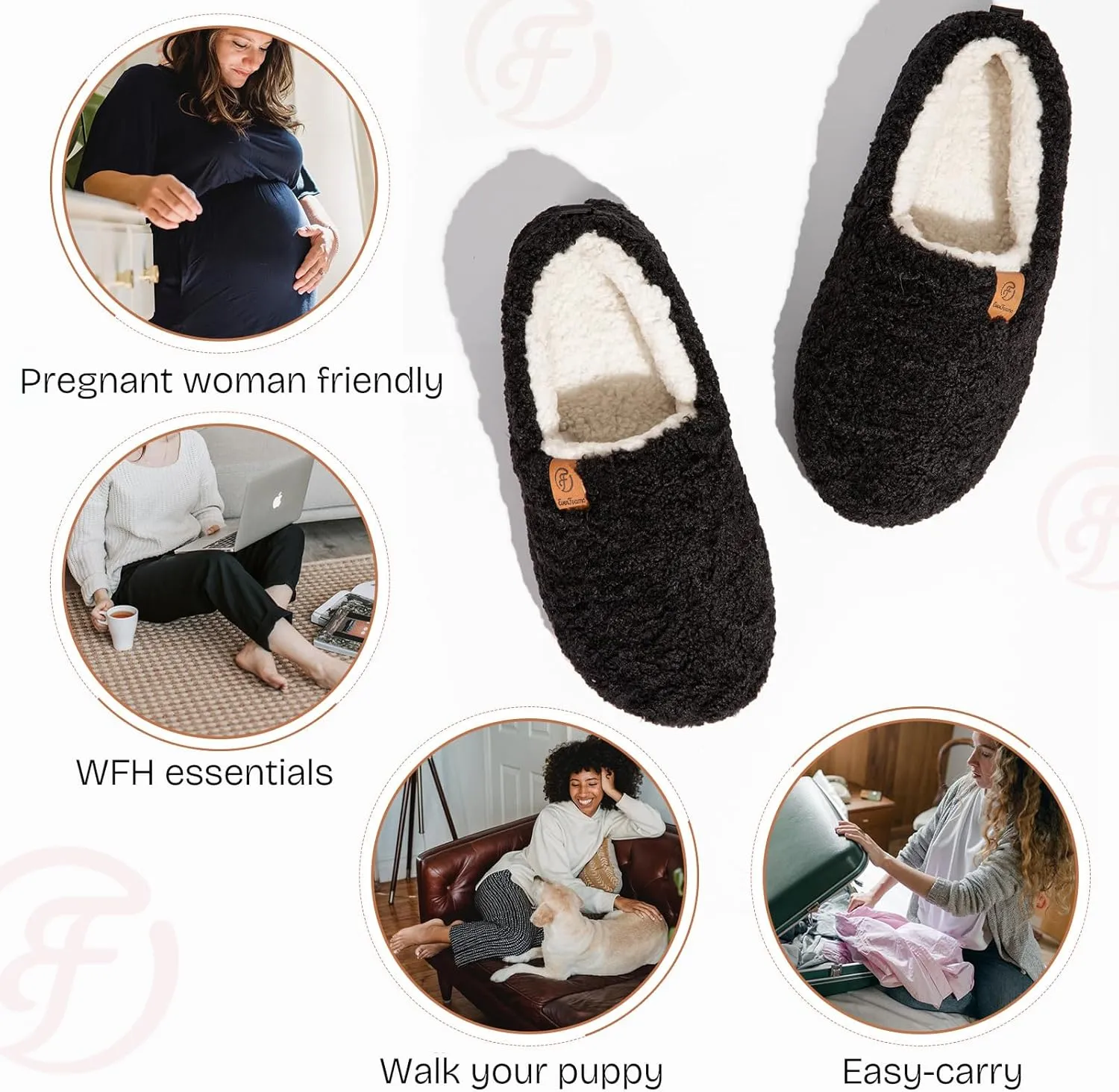 EverFoams Womens Soft Curly Full Slippers Memory Foam Lightweight House Shoes Cozy Loafer with Polar Fleece Lining