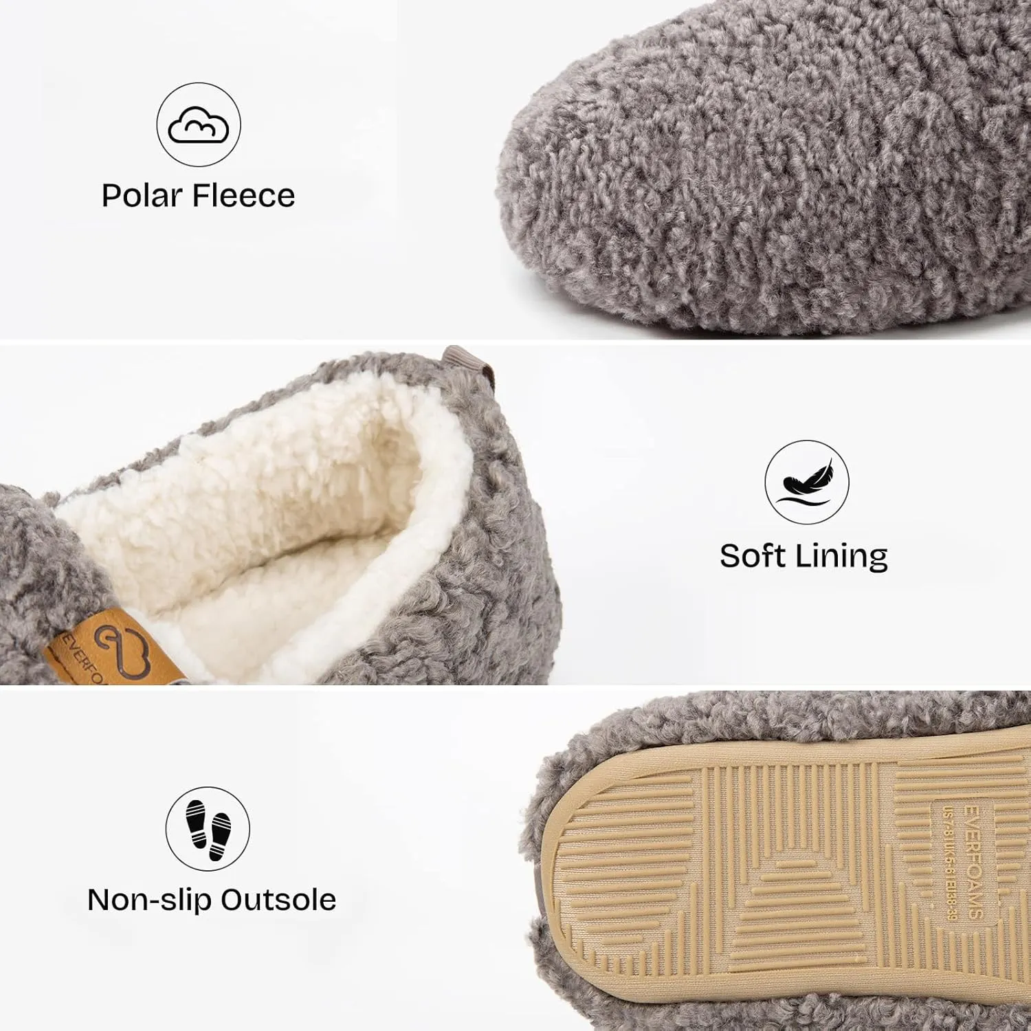 EverFoams Womens Soft Curly Full Slippers Memory Foam Lightweight House Shoes Cozy Loafer with Polar Fleece Lining