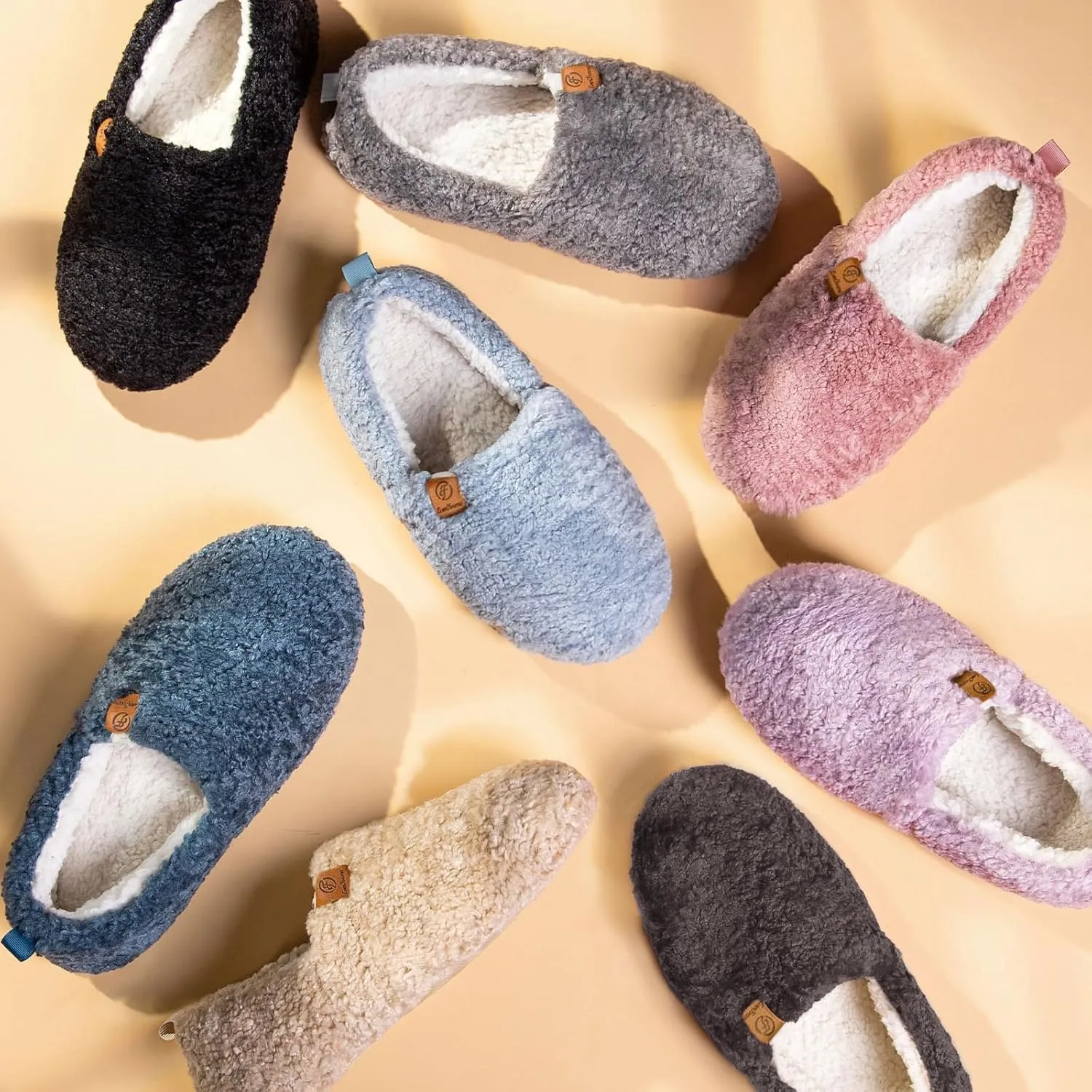 EverFoams Womens Soft Curly Full Slippers Memory Foam Lightweight House Shoes Cozy Loafer with Polar Fleece Lining