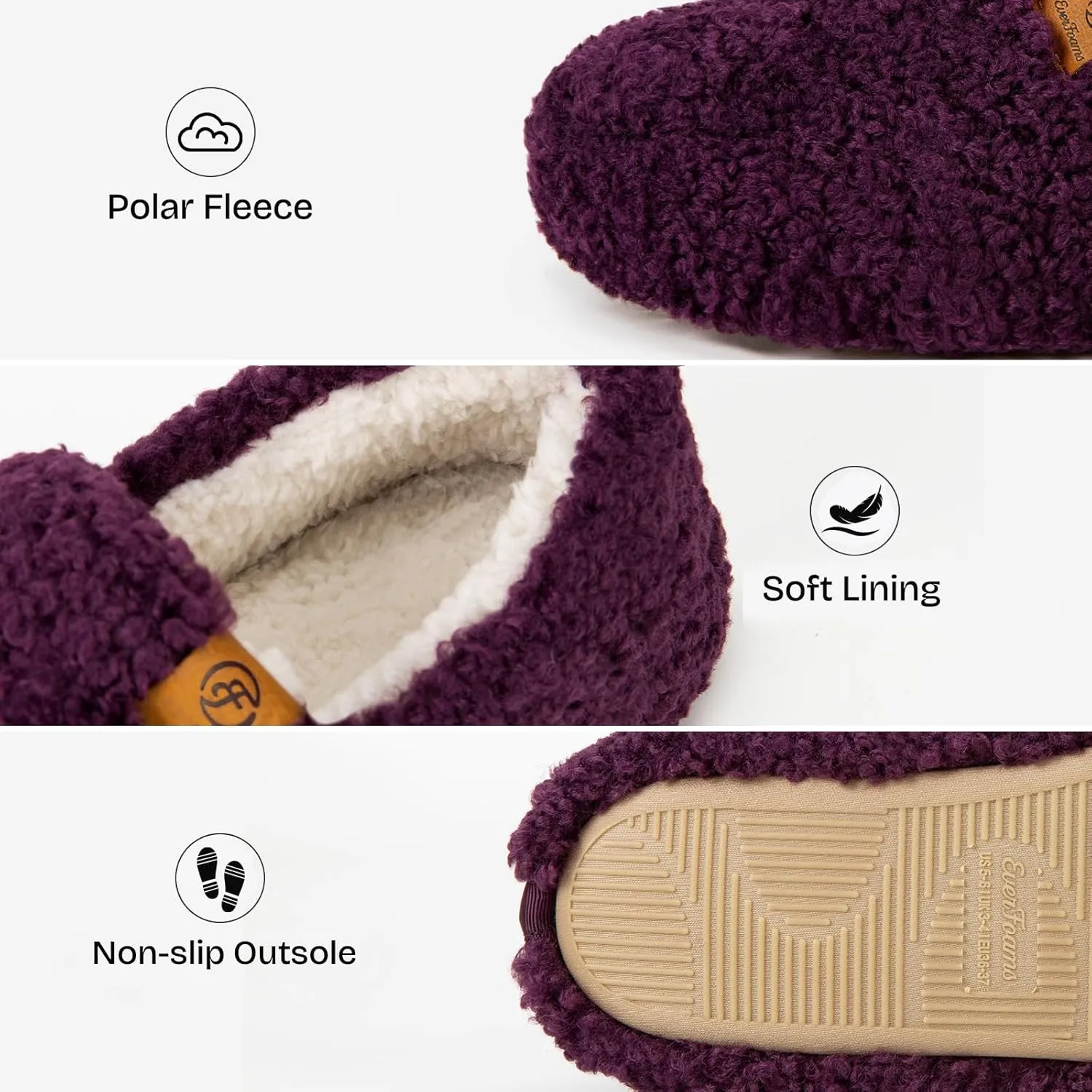 EverFoams Womens Soft Curly Full Slippers Memory Foam Lightweight House Shoes Cozy Loafer with Polar Fleece Lining