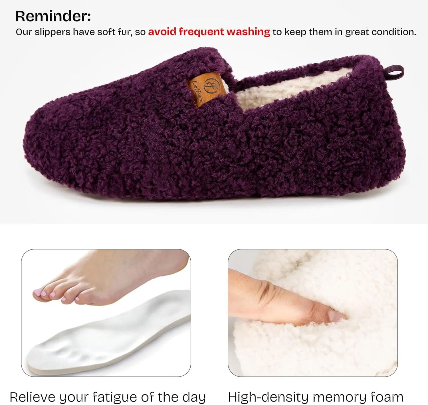 EverFoams Womens Soft Curly Full Slippers Memory Foam Lightweight House Shoes Cozy Loafer with Polar Fleece Lining