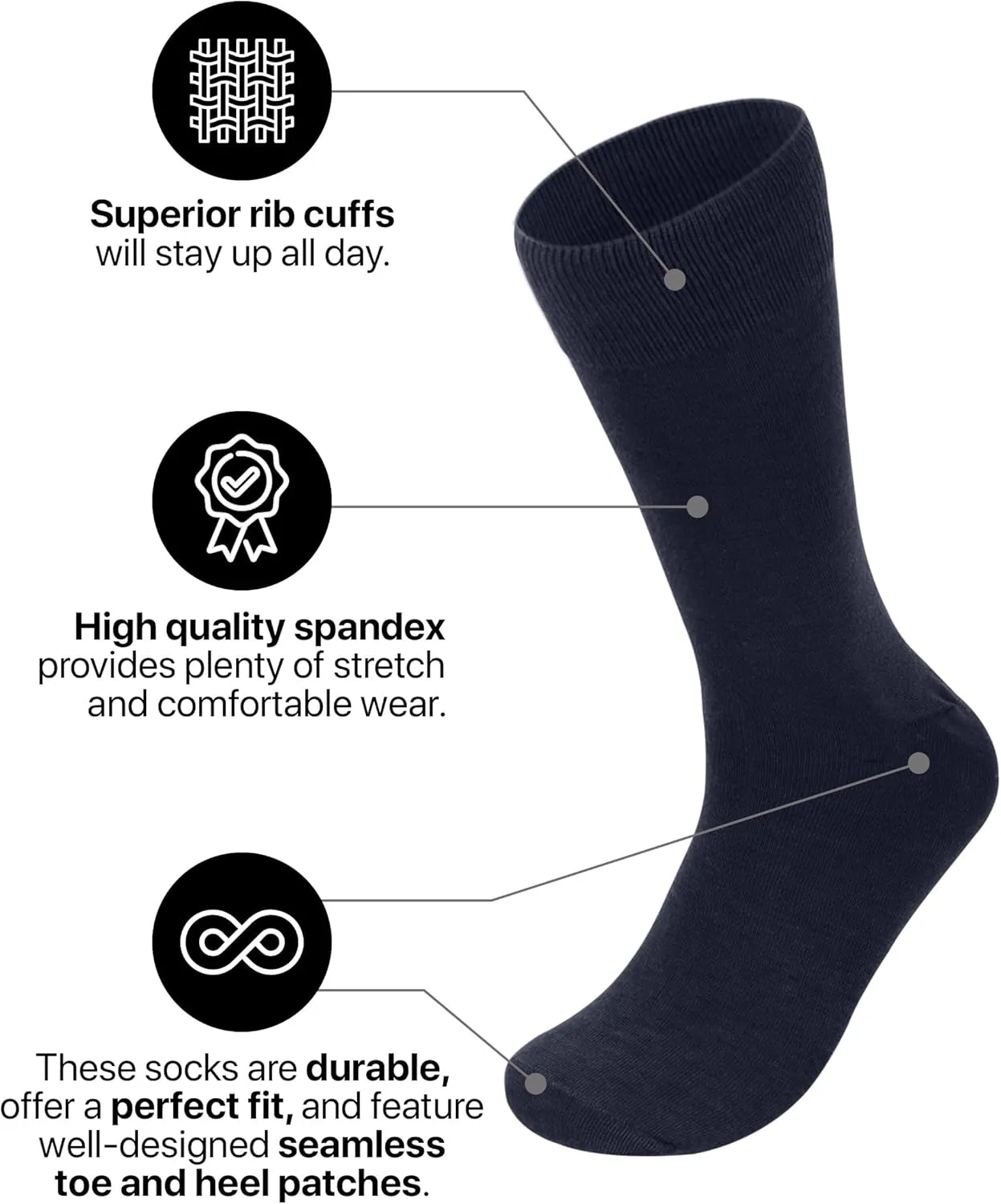 Feraricci Solid Color Casual Dress Socks for Men - Colorful & Comfortable Crew Socks