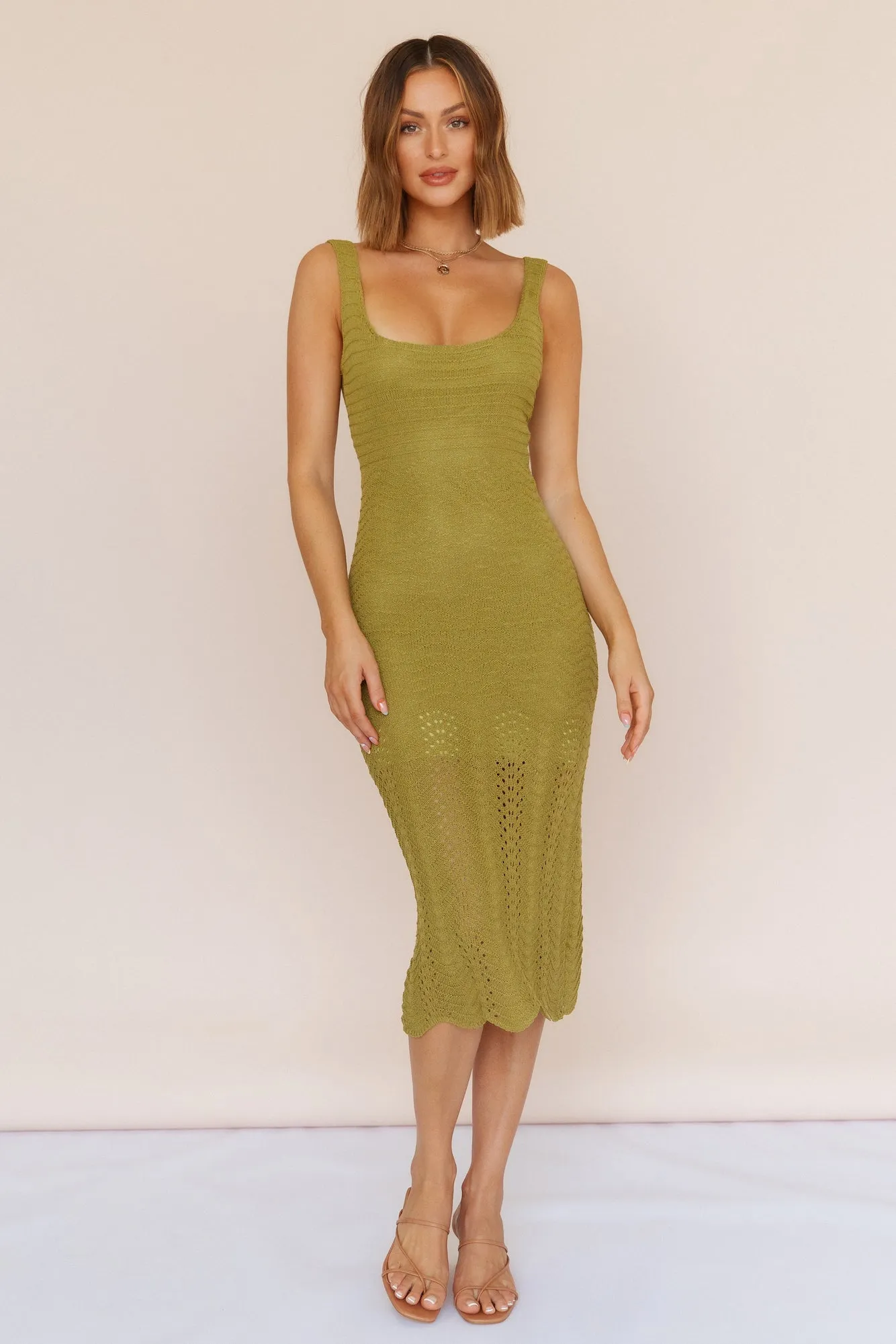 Flowing In Between Midi Dress Olive