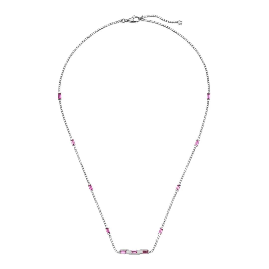 GC Link to Love 18ct White Gold Rubellite Baguette Necklace D