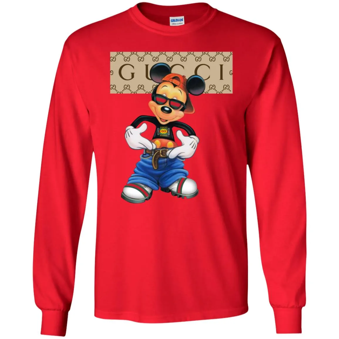 Gucci Logo Shirt Mickey Mouse T-shirt Men Long Sleeve Shirt