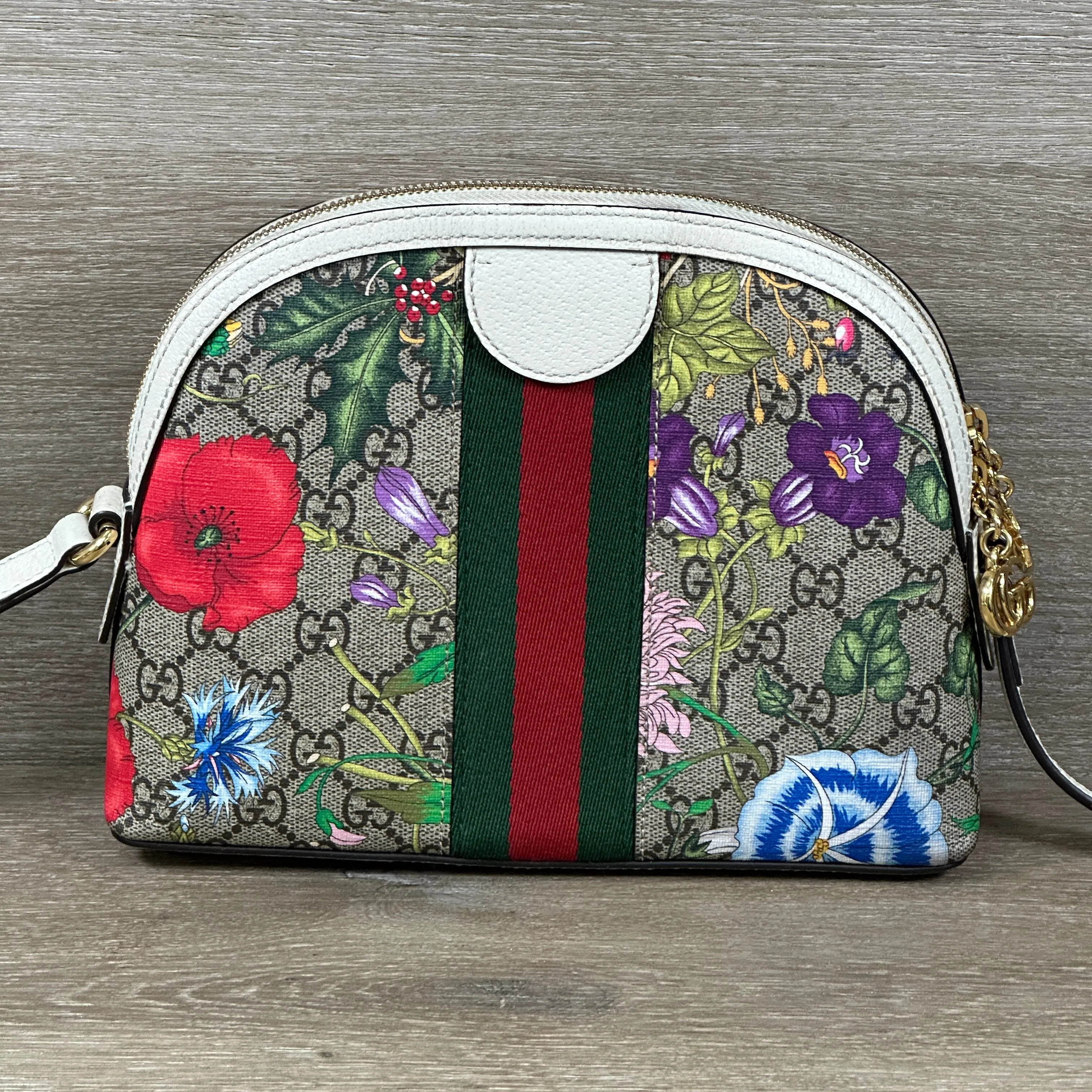 Gucci Ophidia Dome Shoulder Bag Flora GG Coated Canvas Small