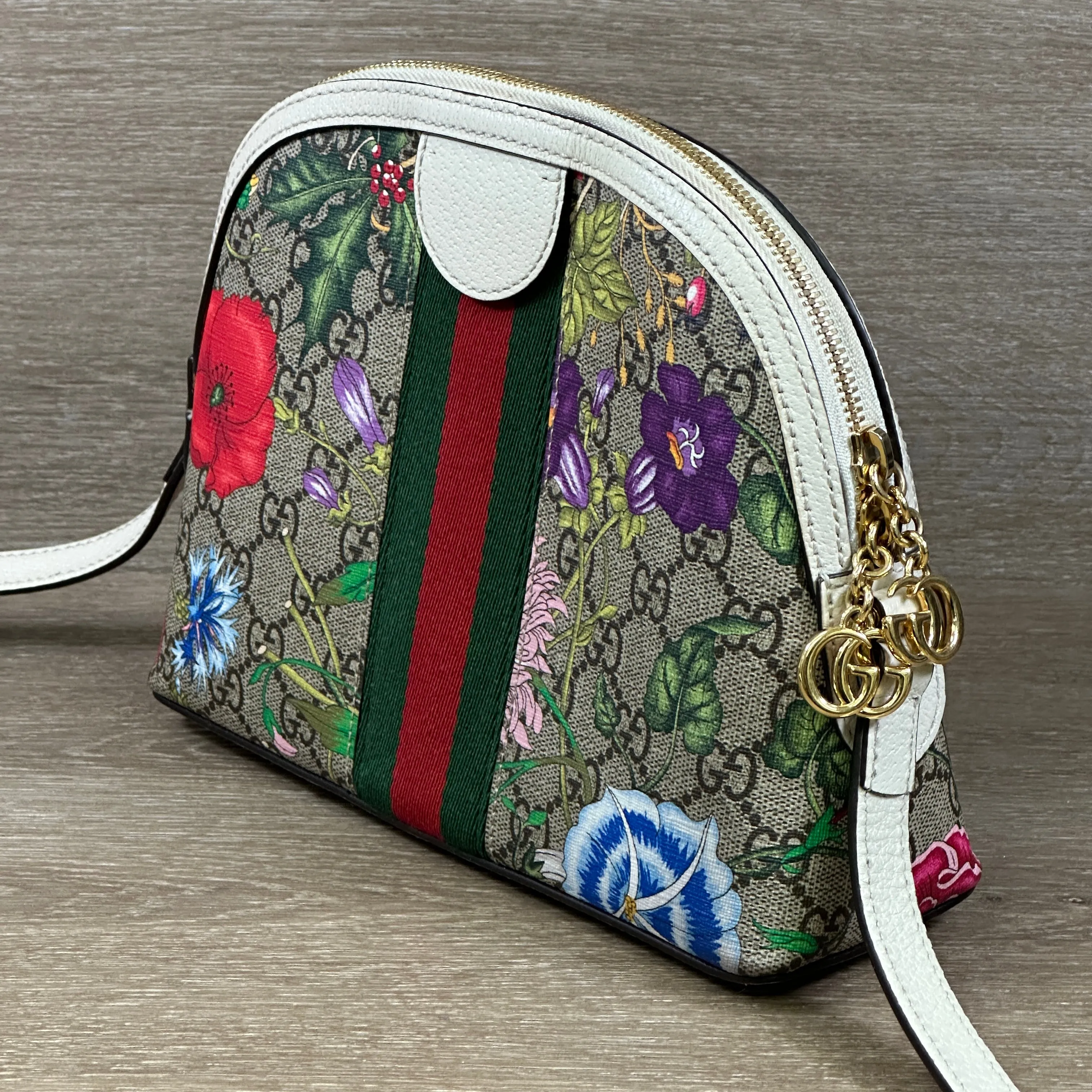 Gucci Ophidia Dome Shoulder Bag Flora GG Coated Canvas Small
