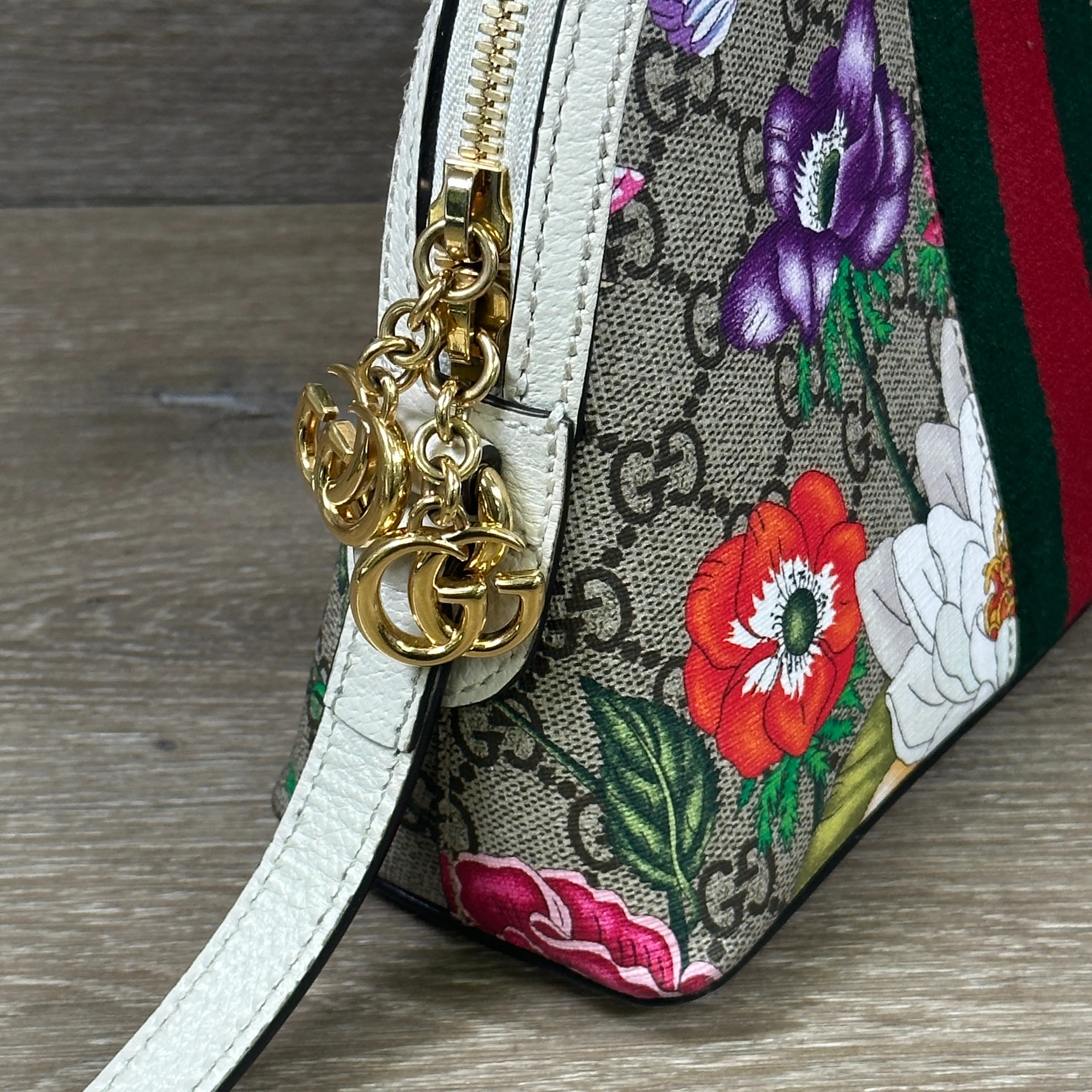 Gucci Ophidia Dome Shoulder Bag Flora GG Coated Canvas Small