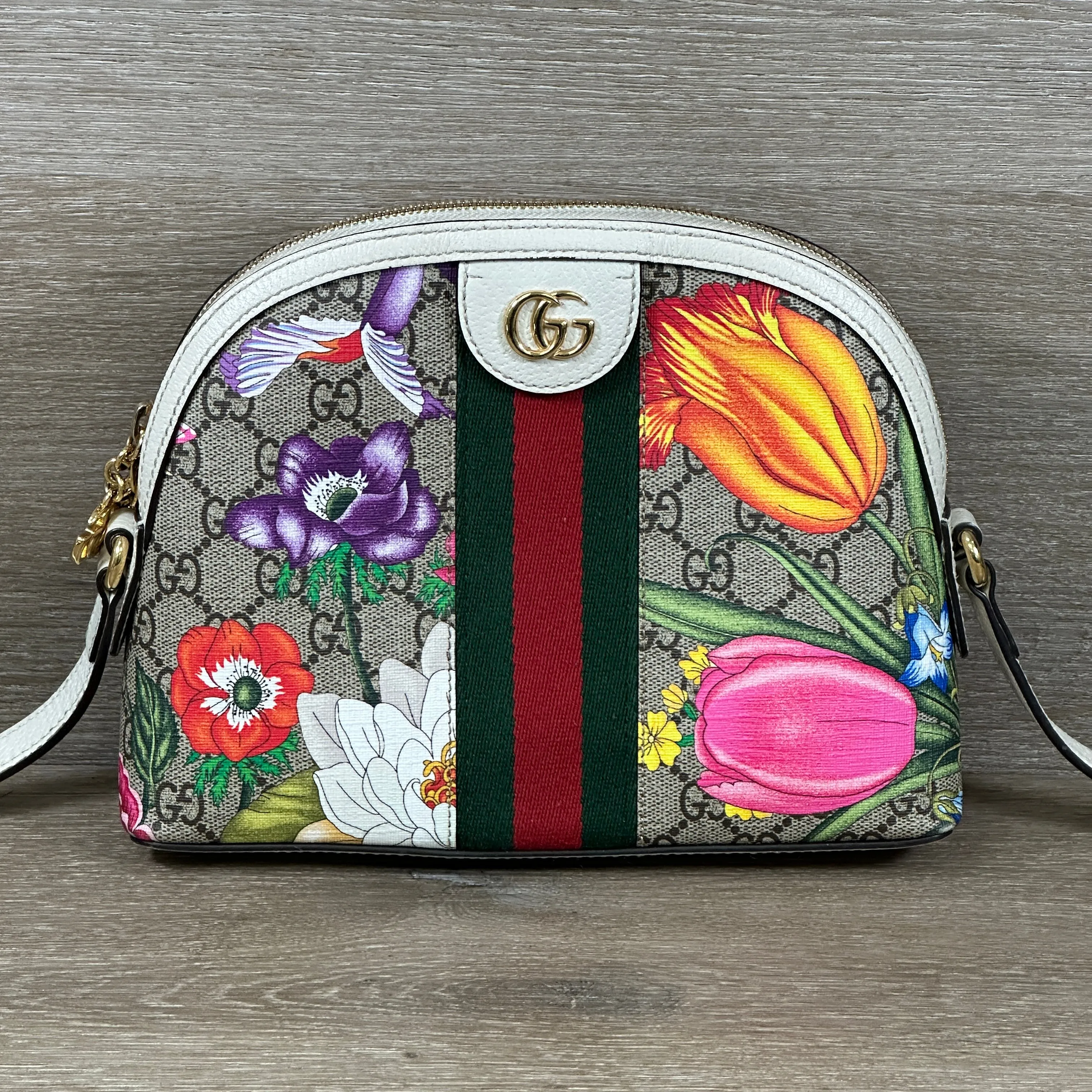 Gucci Ophidia Dome Shoulder Bag Flora GG Coated Canvas Small