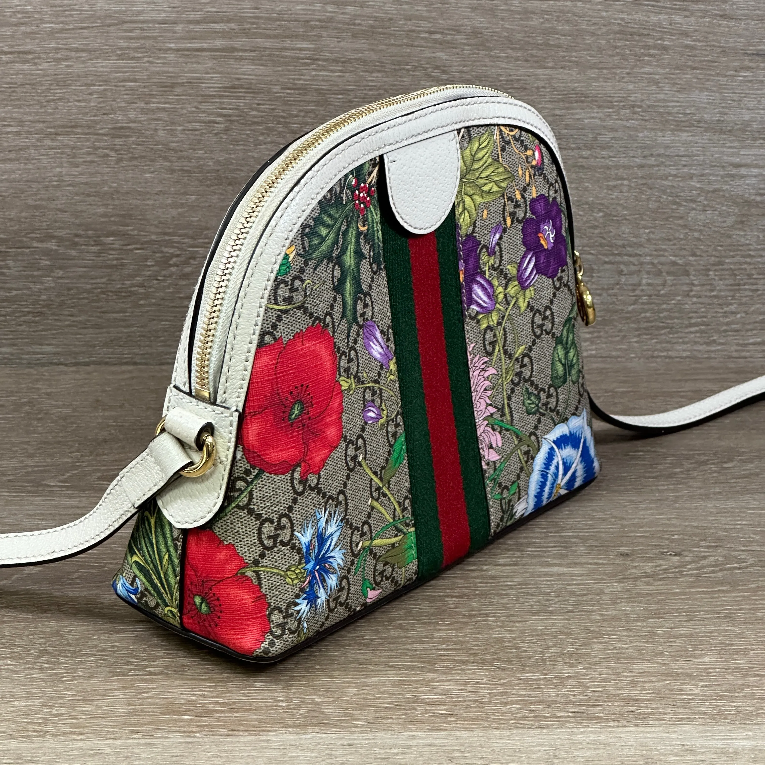 Gucci Ophidia Dome Shoulder Bag Flora GG Coated Canvas Small
