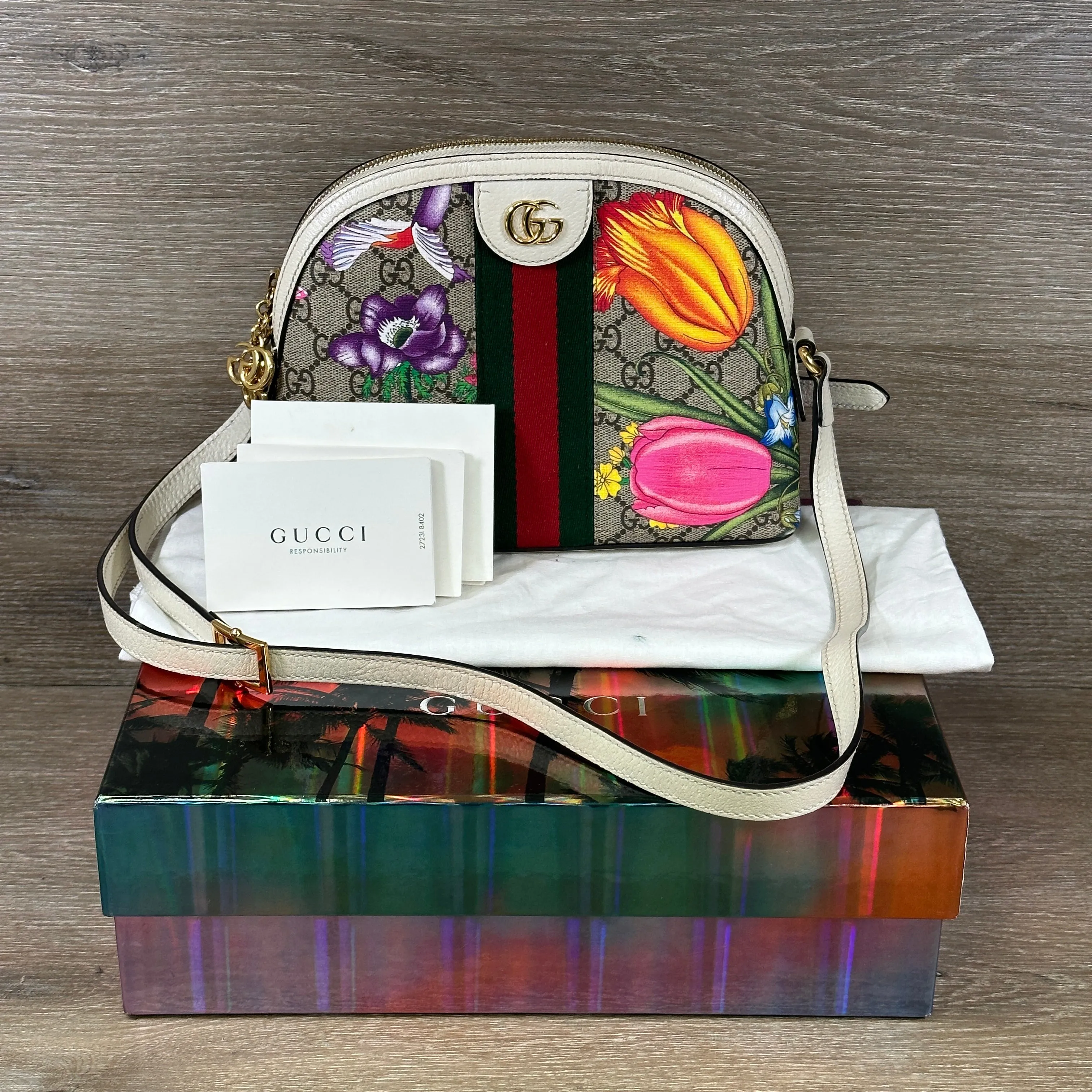 Gucci Ophidia Dome Shoulder Bag Flora GG Coated Canvas Small