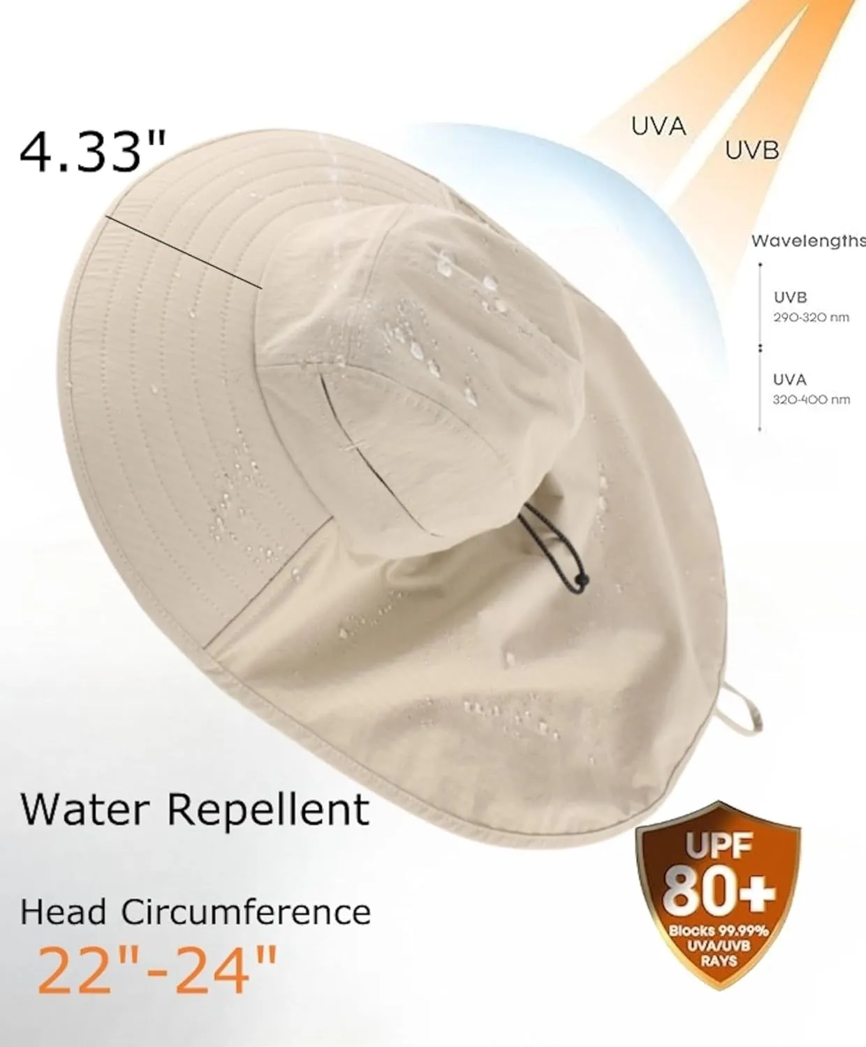 Home Prefer UPF 80  Sun Hat for Men Women Wide Brim Sun Hat with Neck Flap Summer Safari UV Protection Gardening Fishing Hat