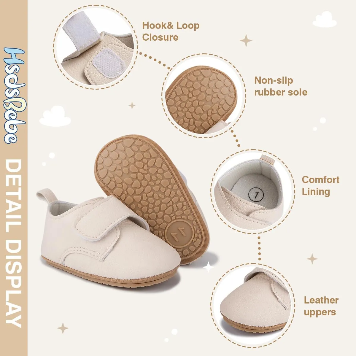 HsdsBebe Baby Boys Girls Oxford Shoes PU Leather Soft Rubber Sole Sneakers Anti-Slip Toddler Ankle Boots Infant Walking Shoes Moccasins