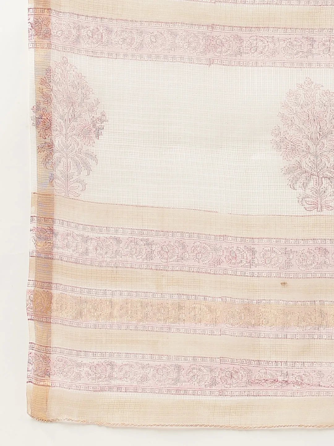 Jashvi Pink HandBlock Cotton Kota Doria Saree