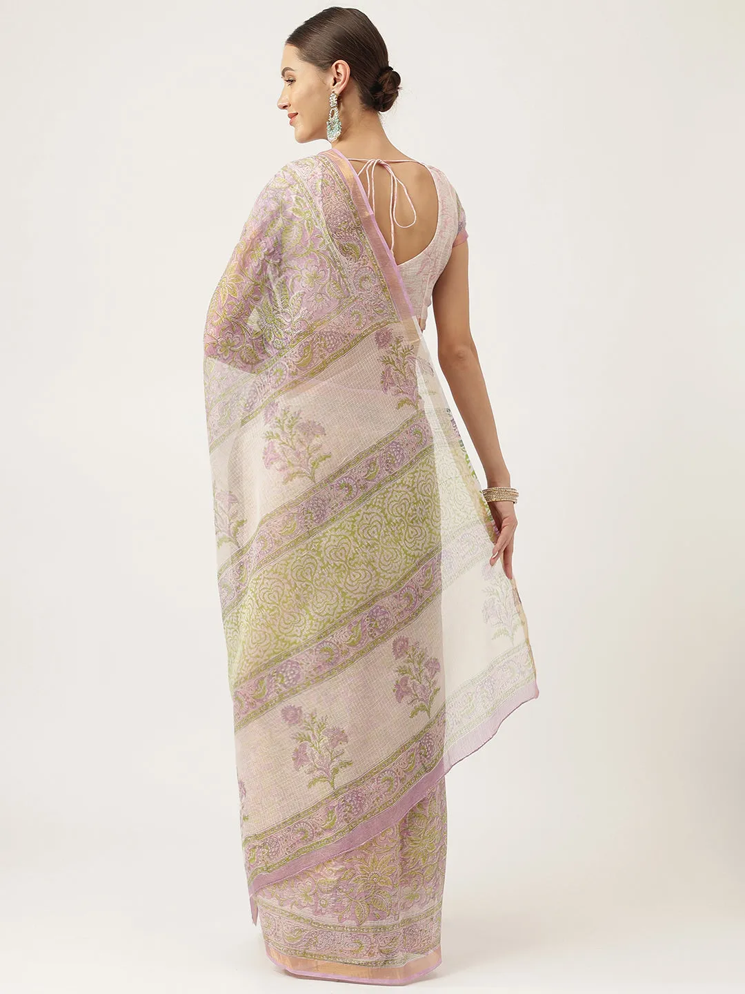Jashvi Purple HandBlock Kota Doria Saree