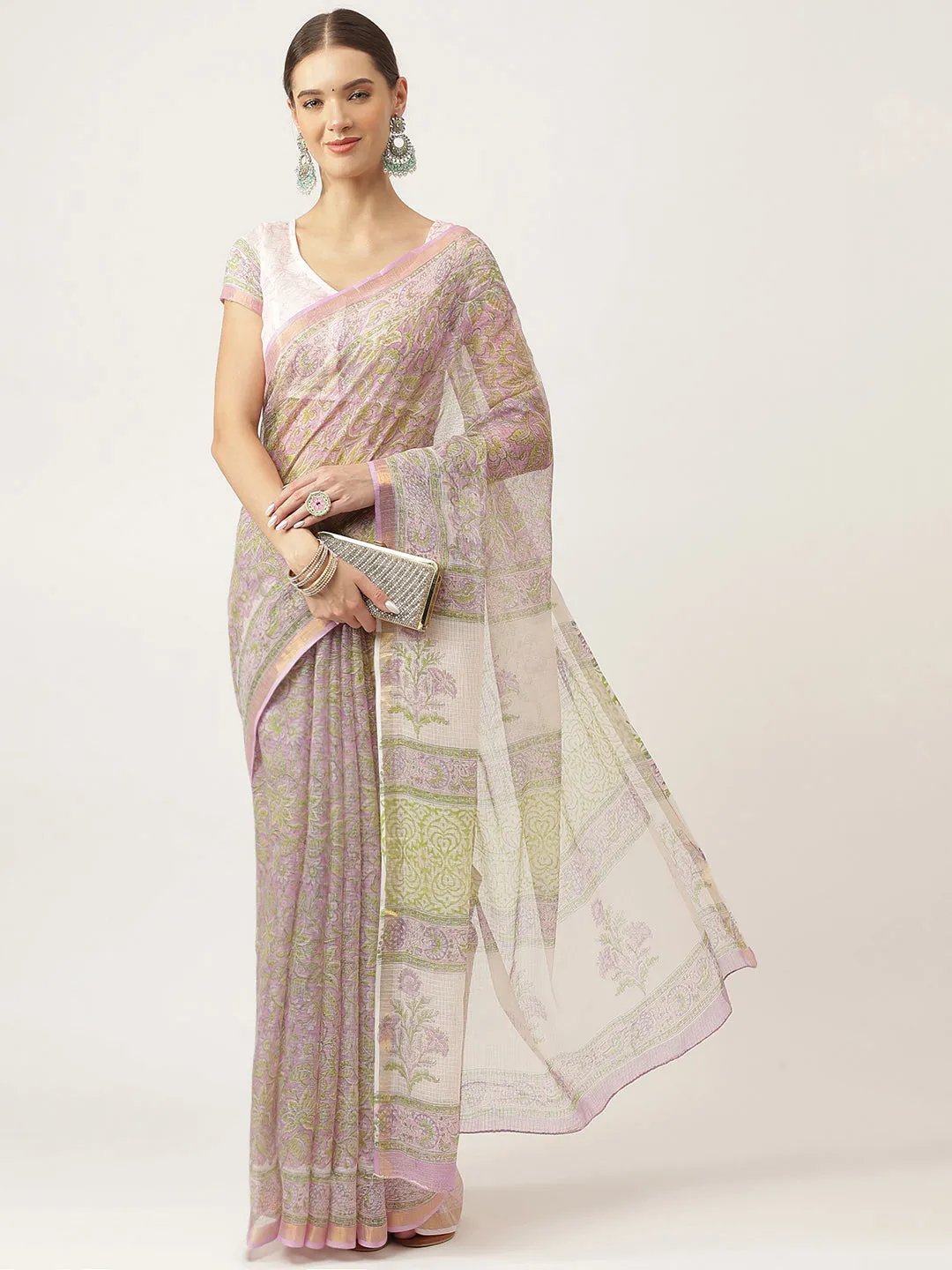 Jashvi Purple HandBlock Kota Doria Saree